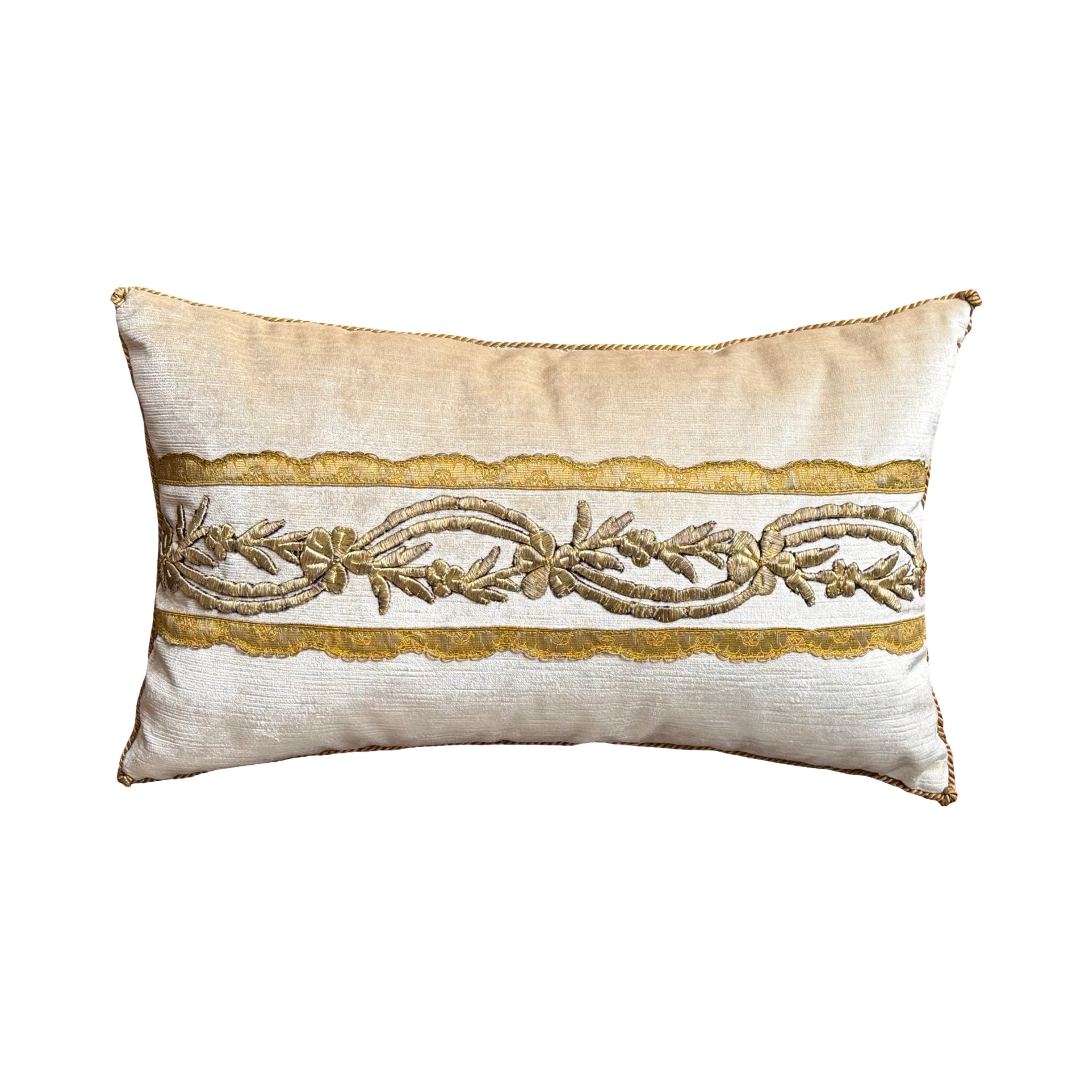 Antique Ottoman Empire Raised Gold Metallic Embroidery (#E050925A&B | 11 x 18") New Pillows B. Viz Design 