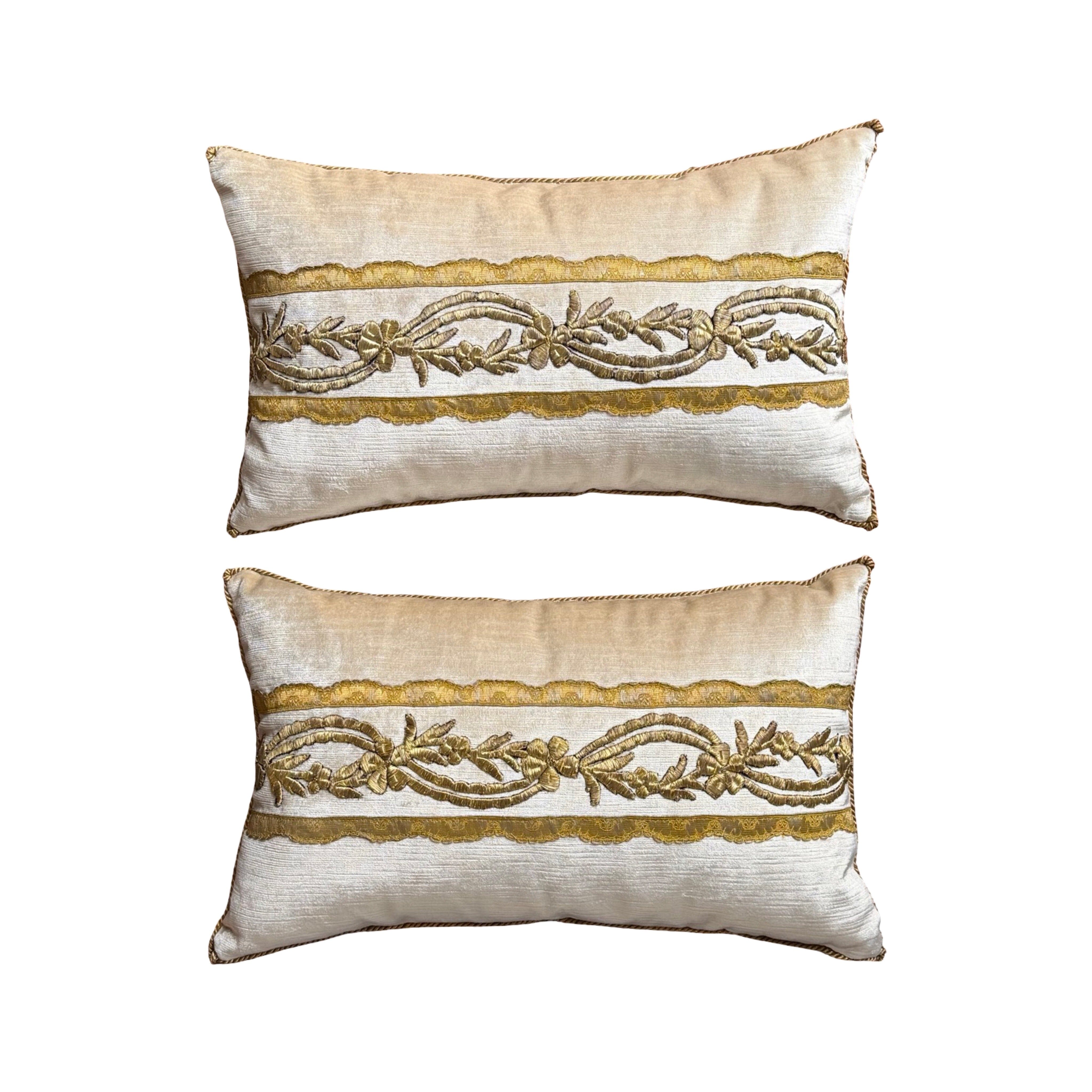 Antique Ottoman Empire Raised Gold Metallic Embroidery (#E050925A&B | 11 x 18") New Pillows B. Viz Design 