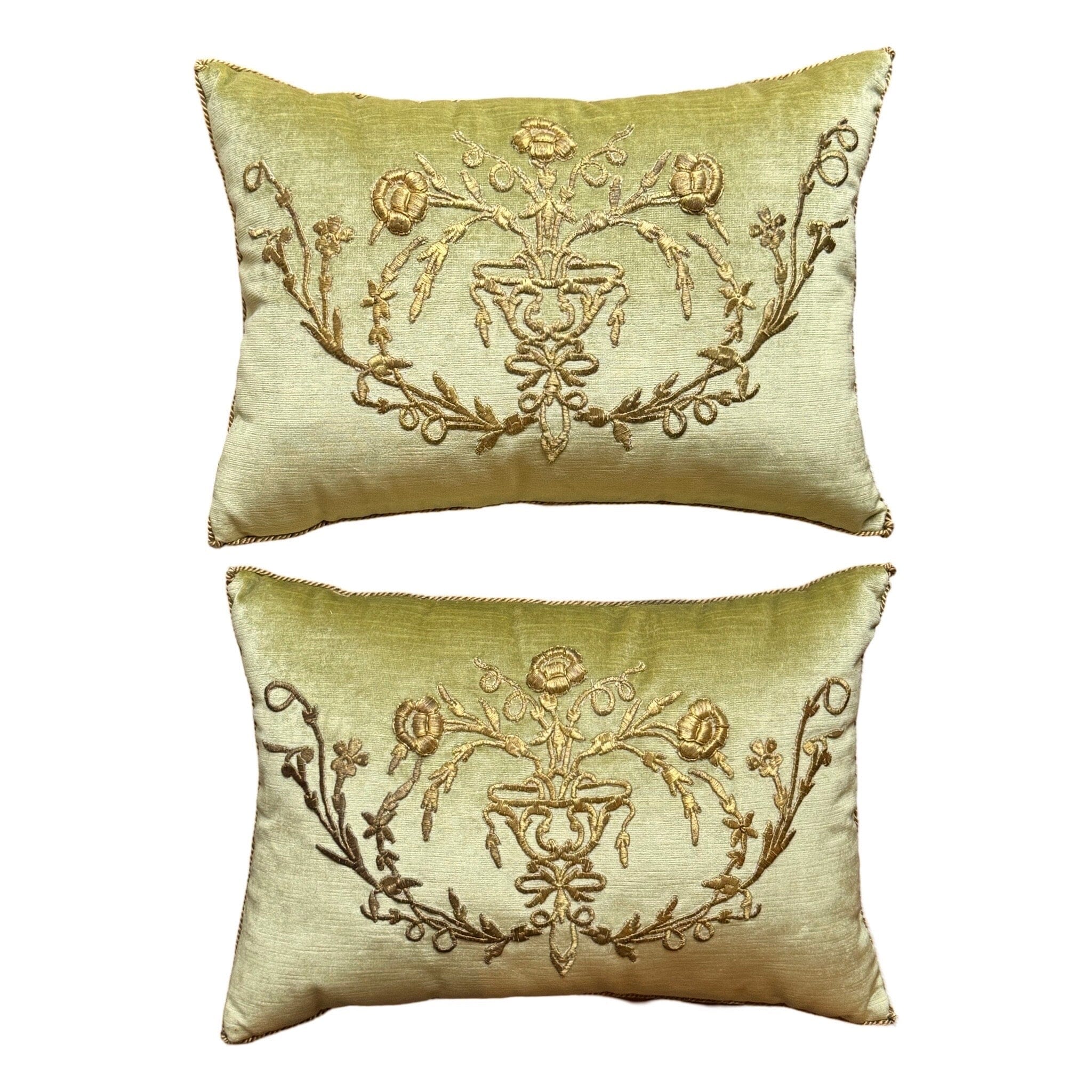 Antique Ottoman Empire Raised Gold Metallic Embroidery (#E062424A&B | 13.5 x 19″) New Pillows B. Viz Design 