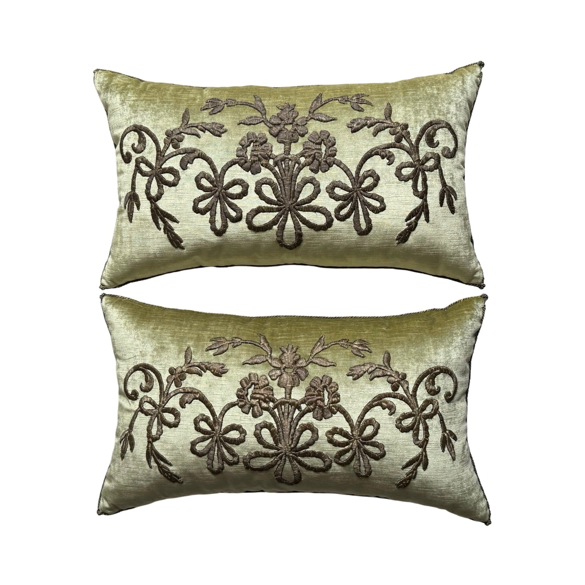 Antique Ottoman Empire Raised Gold Metallic Embroidery (#E070424A&B | 14x 24") New Pillows B. Viz Design 