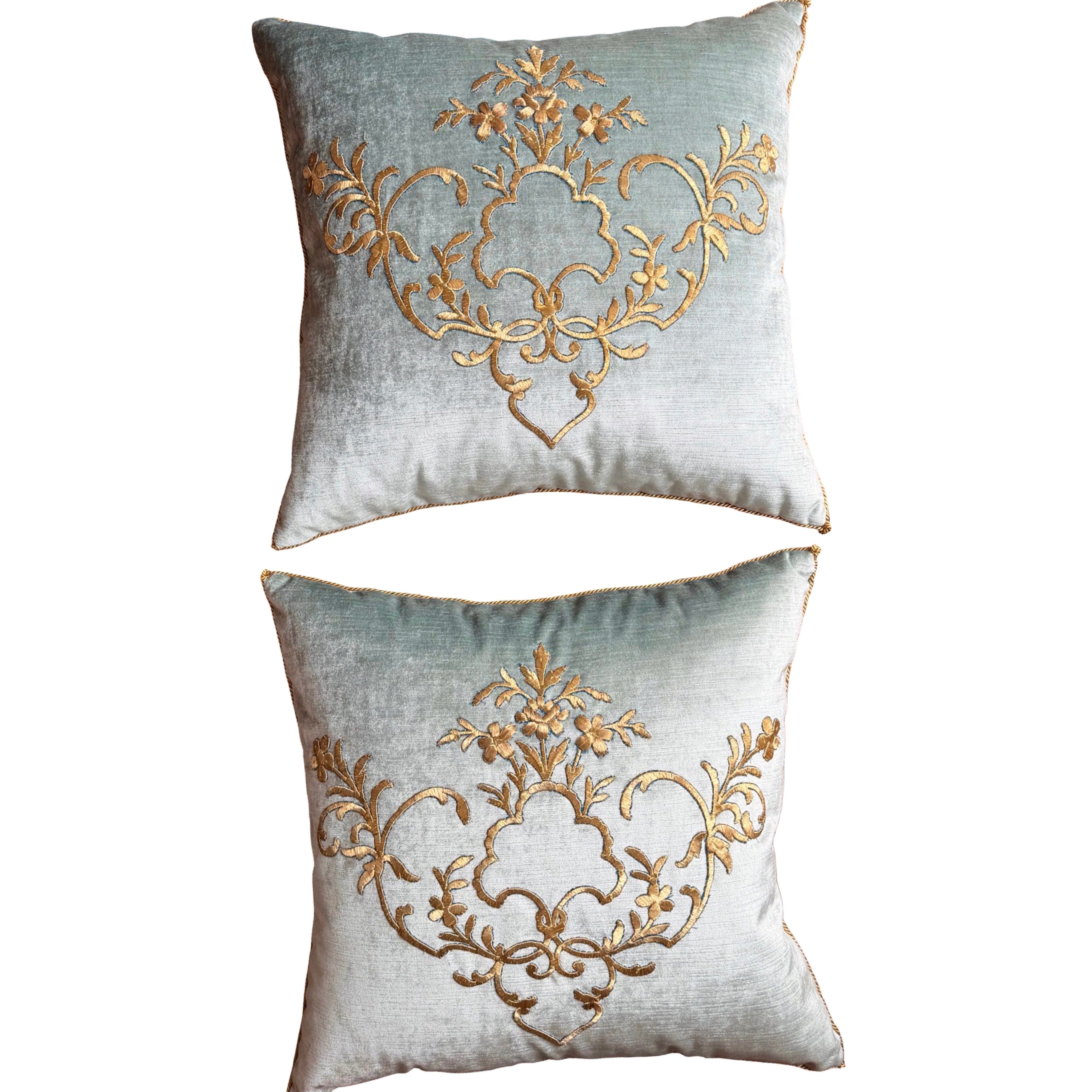Antique Ottoman Empire Raised Gold Metallic Embroidery (#E070625A&B | 20" x 21") New Pillows B. Viz Design 