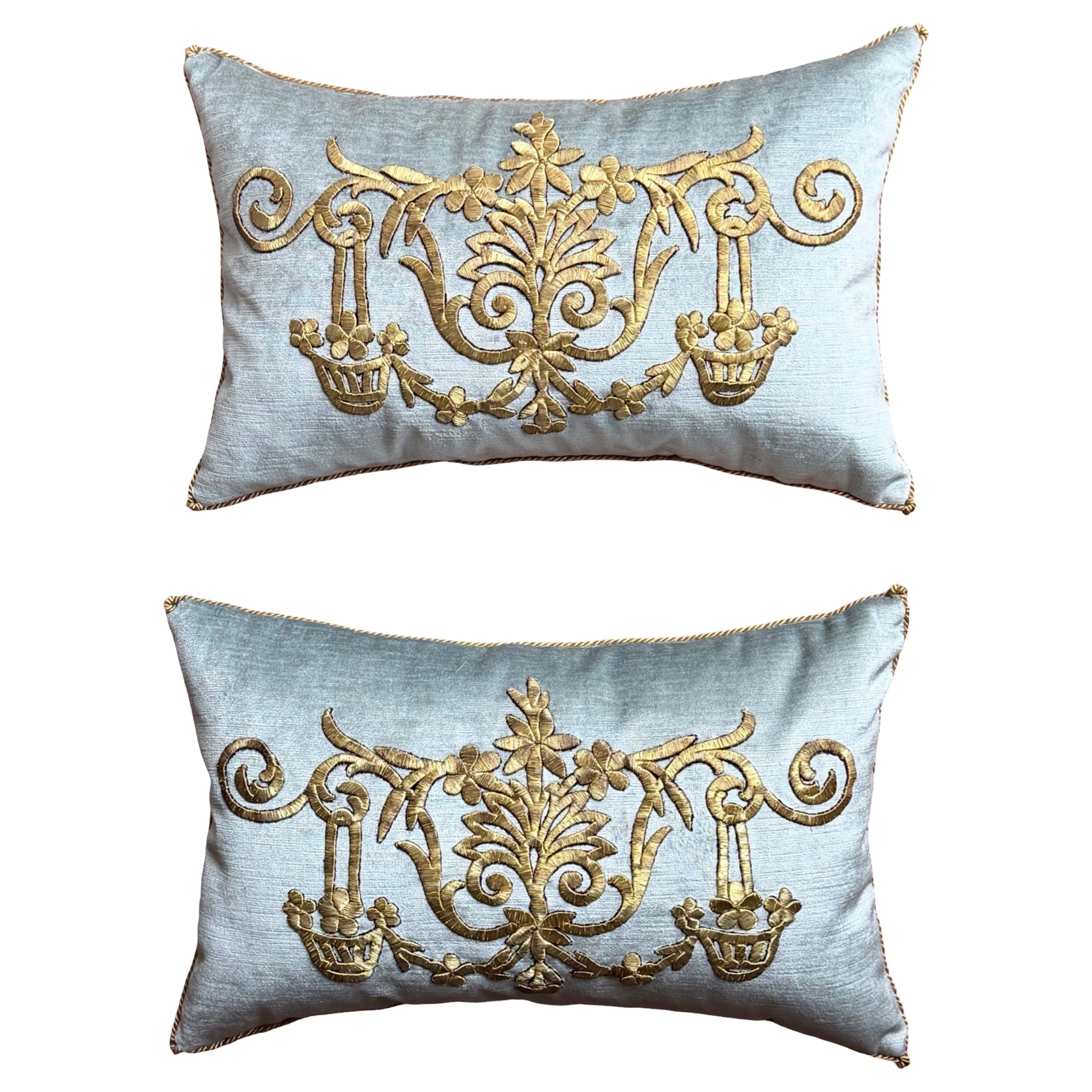 Antique Ottoman Empire Raised Gold Metallic Embroidery (#E070925A&B | 12" x 19") New Pillows B. Viz Design 