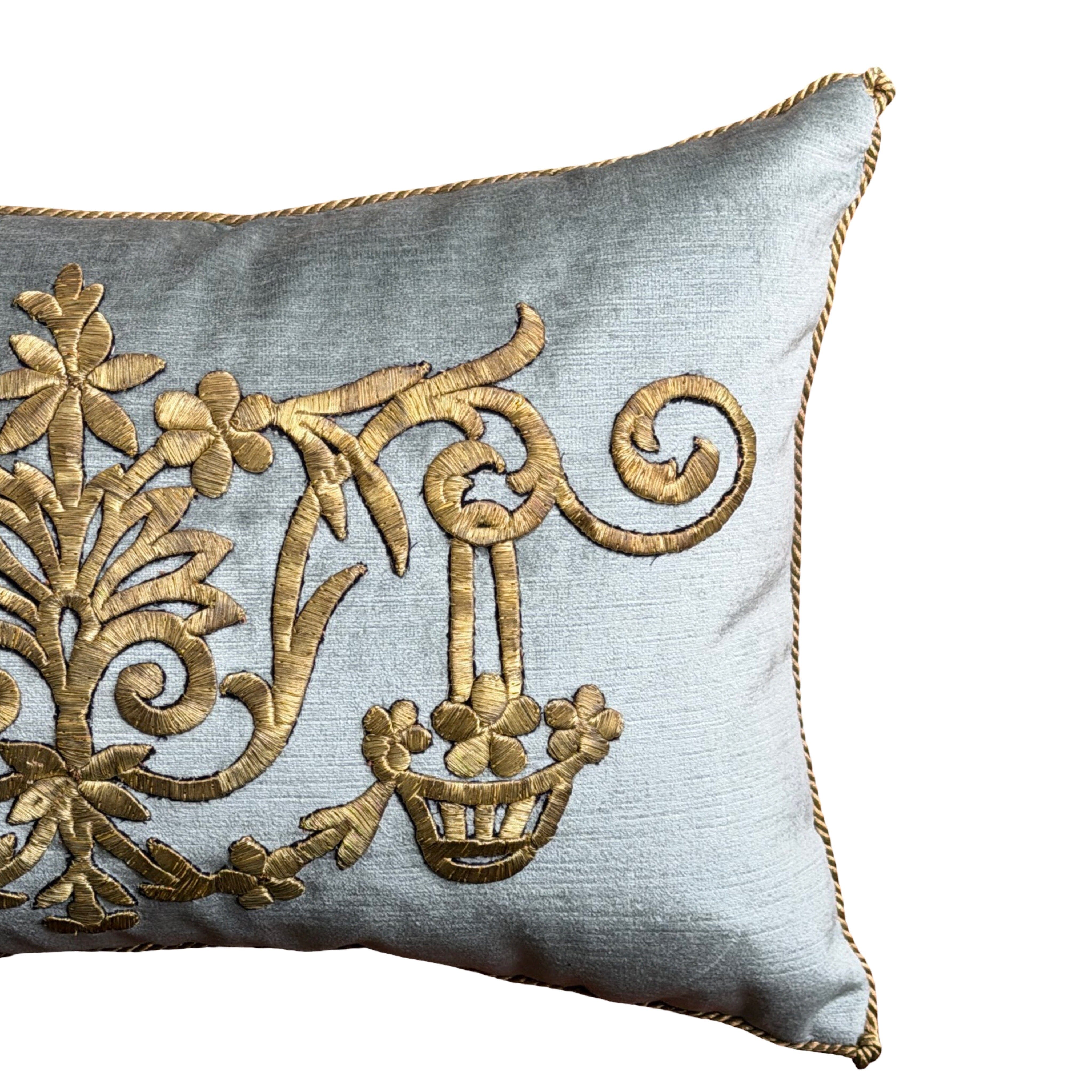 Antique Ottoman Empire Raised Gold Metallic Embroidery (#E070925A&B | 12" x 19") New Pillows B. Viz Design 