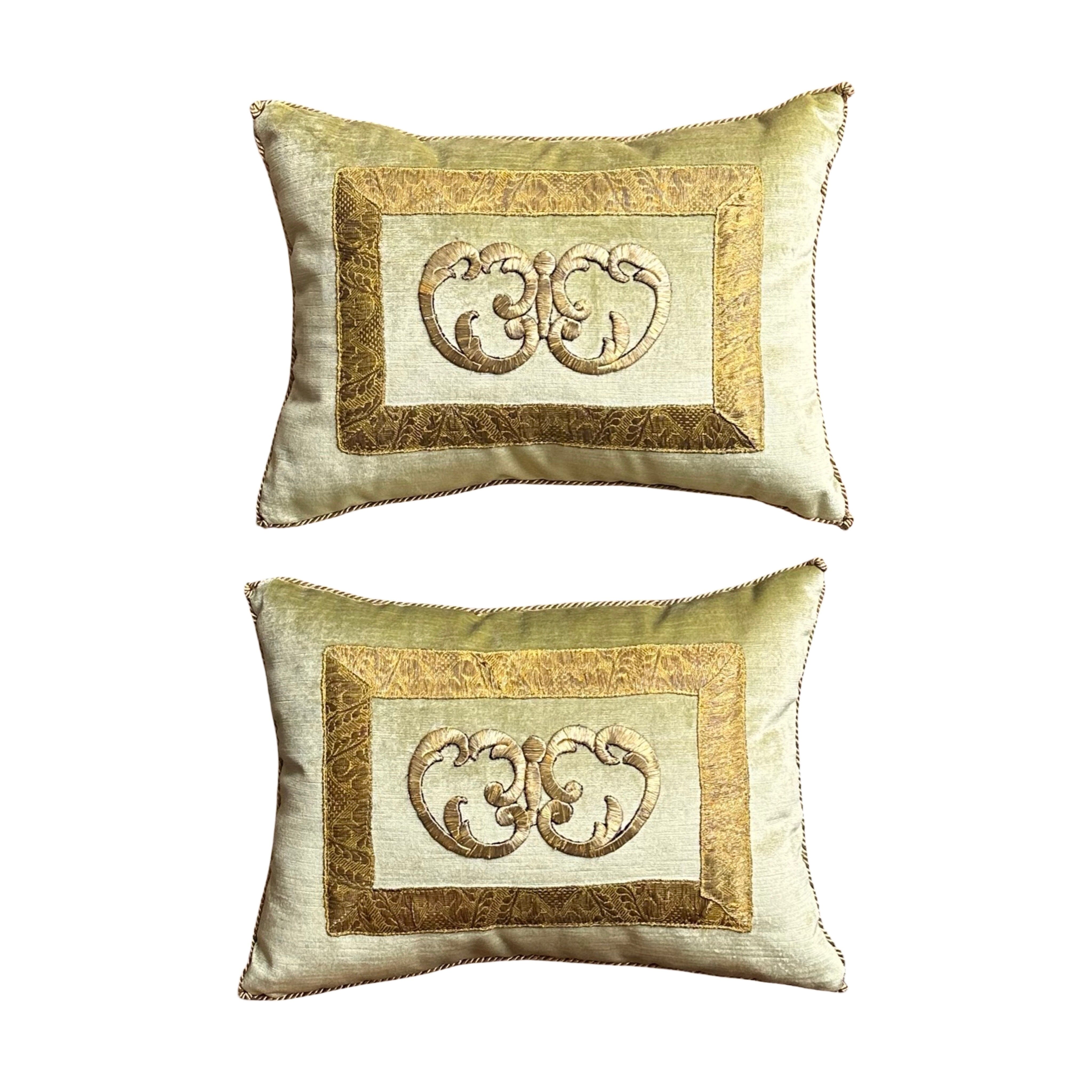 Antique Ottoman Empire Raised Gold Metallic Embroidery (#E071125A&B | 11" x 15") New Pillows B. Viz Design 