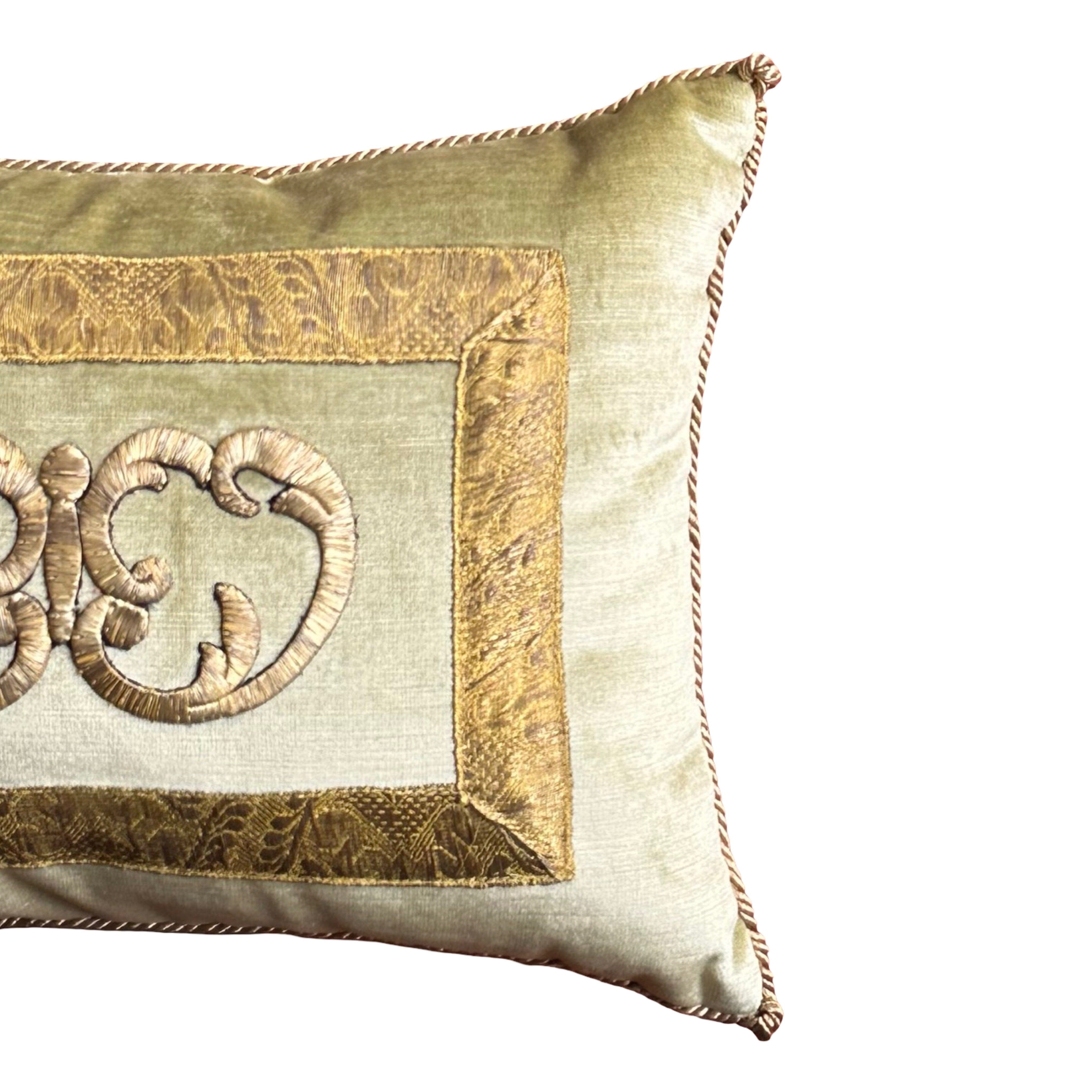Antique Ottoman Empire Raised Gold Metallic Embroidery (#E071125A&B | 11" x 15") New Pillows B. Viz Design 