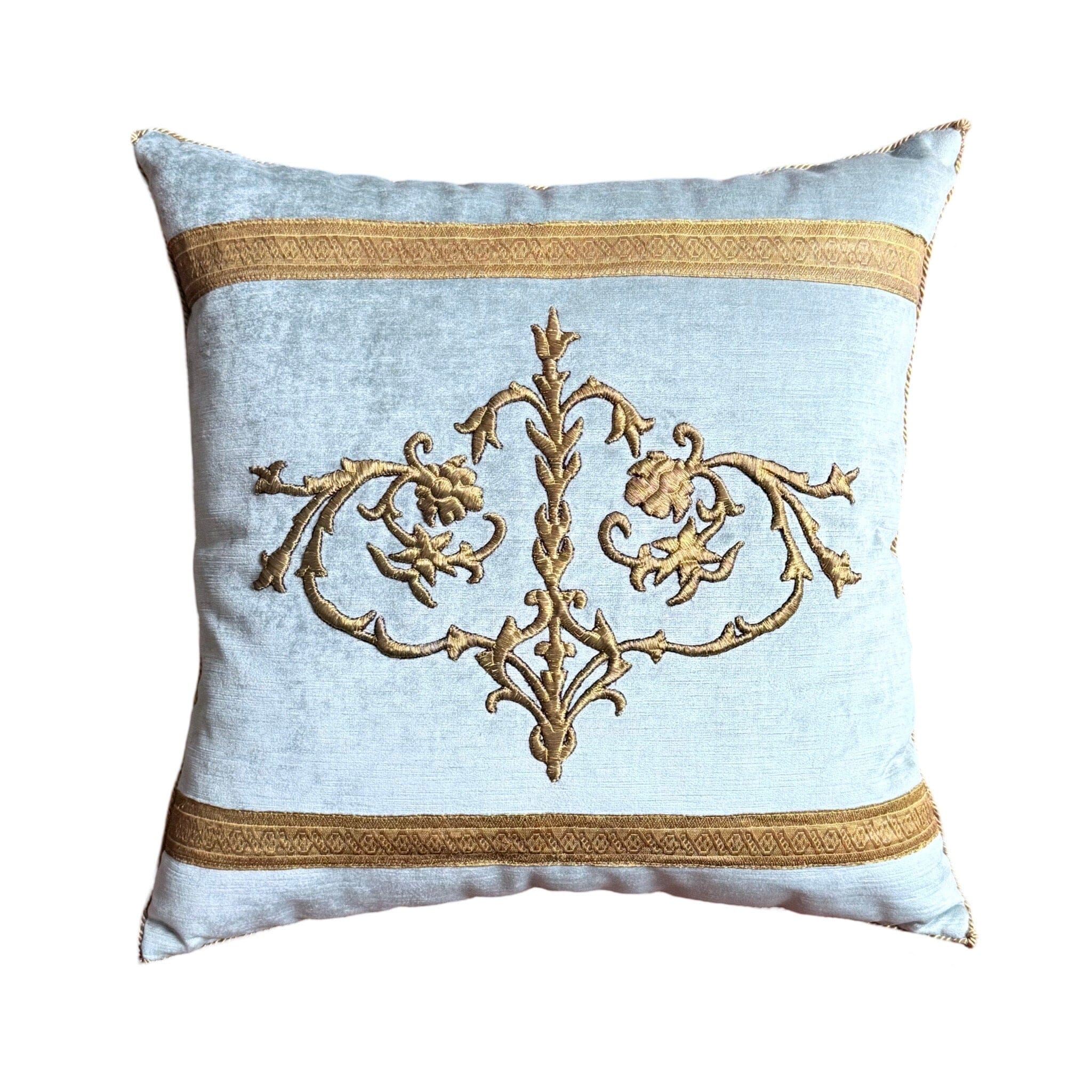 Antique Ottoman Empire Raised Gold Metallic Embroidery (#E080524A&B | 21x 21") New Pillows B. Viz Design 