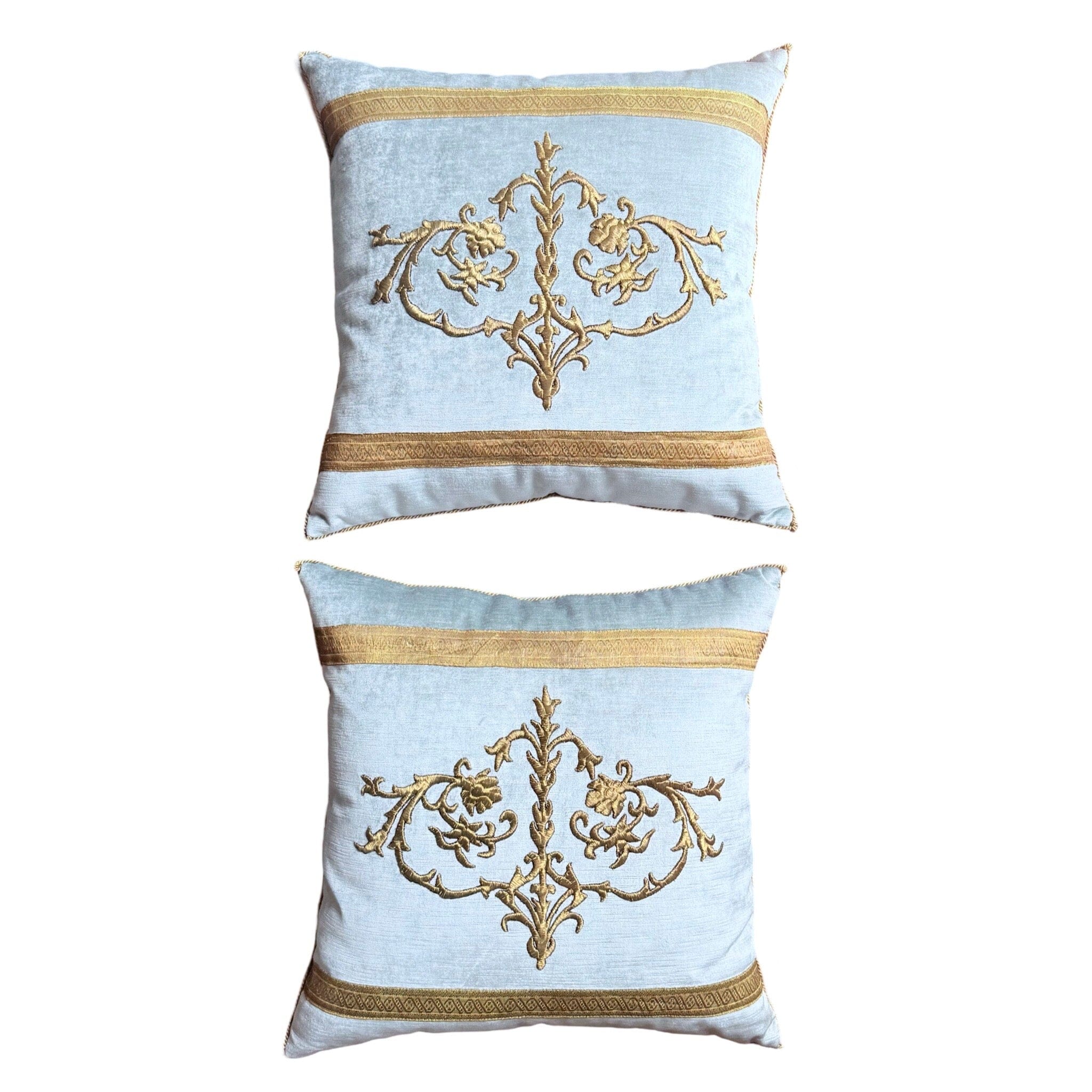 Antique Ottoman Empire Raised Gold Metallic Embroidery (#E080524A&B | 21x 21") New Pillows B. Viz Design 