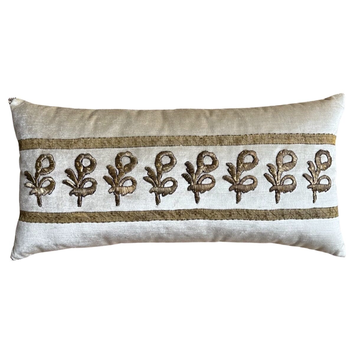 Antique Ottoman Empire Raised Gold Metallic Embroidery (#E092523 | 12 x 24") New Pillows B. Viz Design 