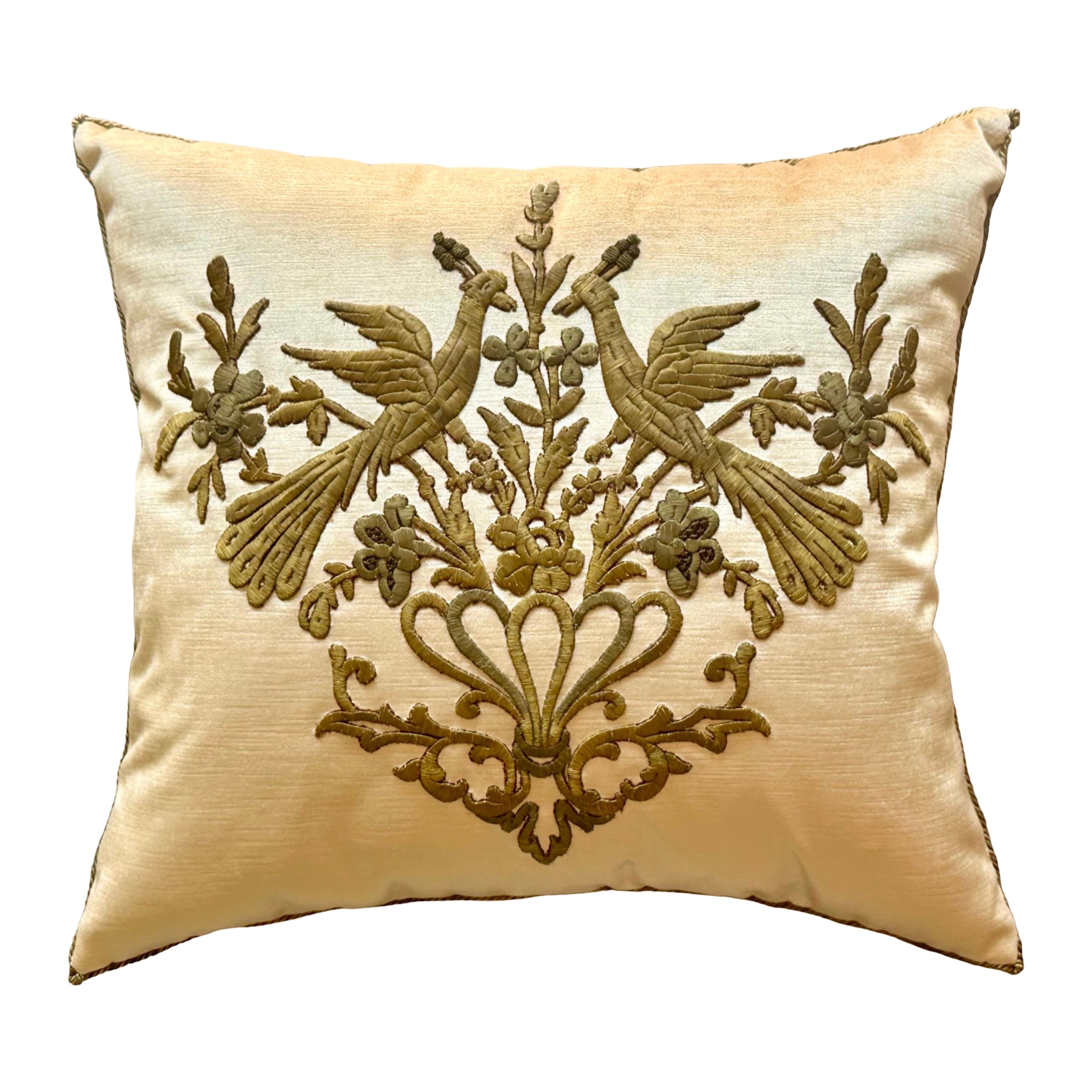 Antique Ottoman Empire Raised Metallic Gold Embroidery (#E060725A&B| 21 x 23") New Pillows B. Viz Design 
