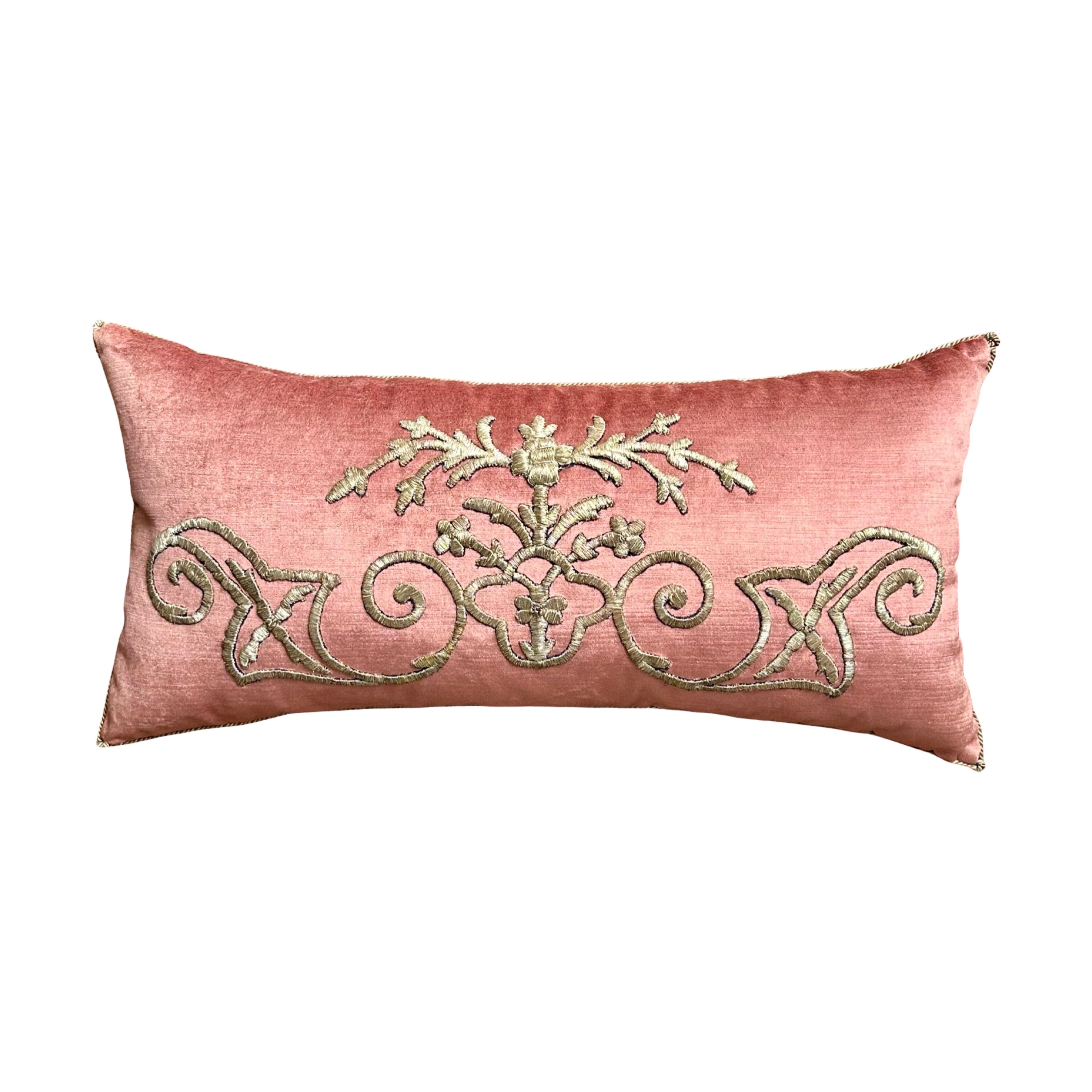 Antique Ottoman Empire Raised Silver Metallic Embroidery (#E020925 | 14 x 28.5") New Pillows B. Viz Design 