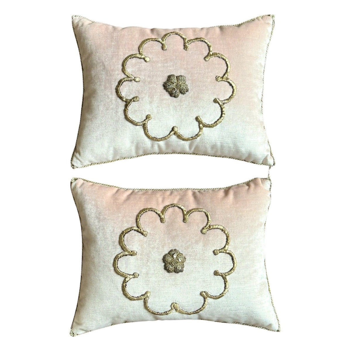Antique Ottoman Empire Raised Silver Metallic Embroidery (#E022524A&B | 12 x 16") New Pillows B. Viz Design 