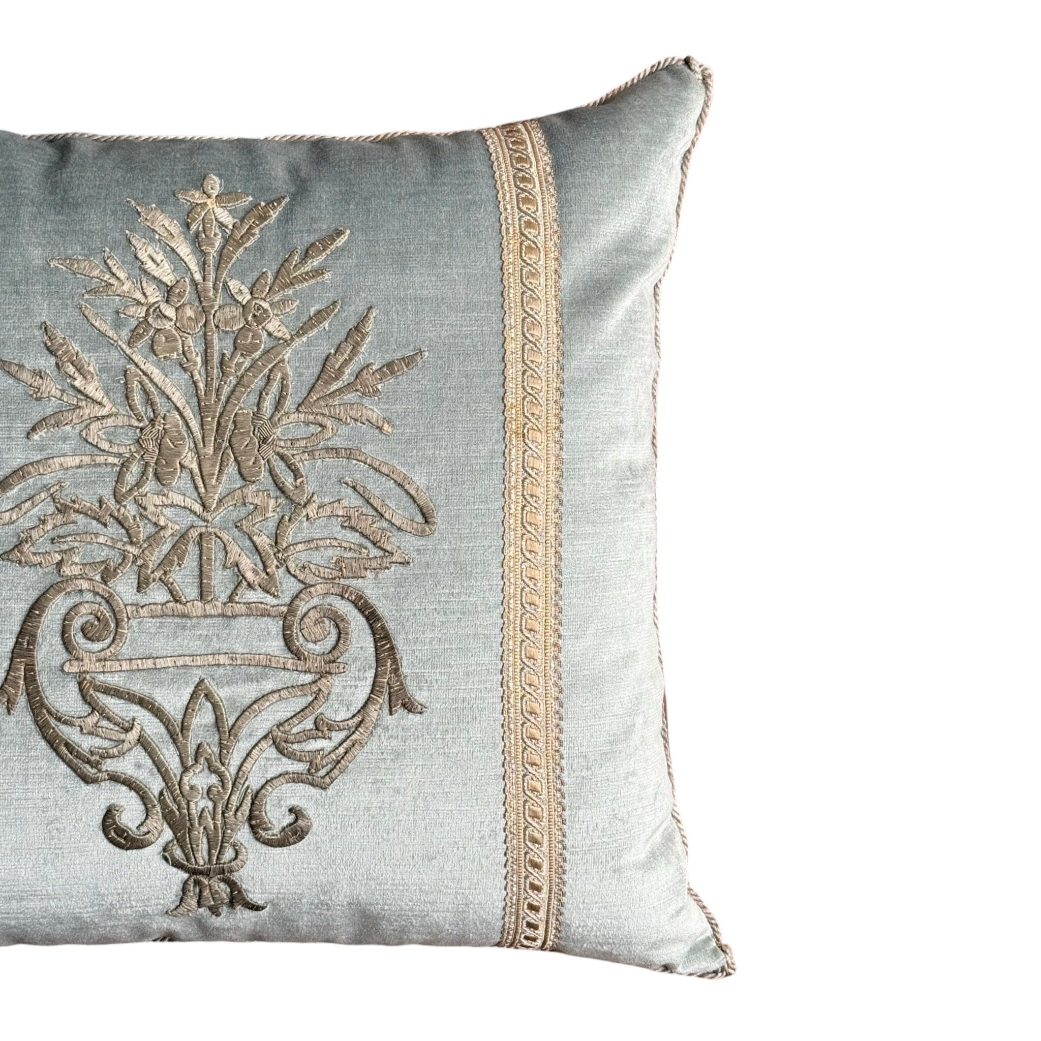 Antique Ottoman Empire Raised Silver Metallic Embroidery (#E090224A&B | 17.5 x 19") New Pillows B. Viz Design 