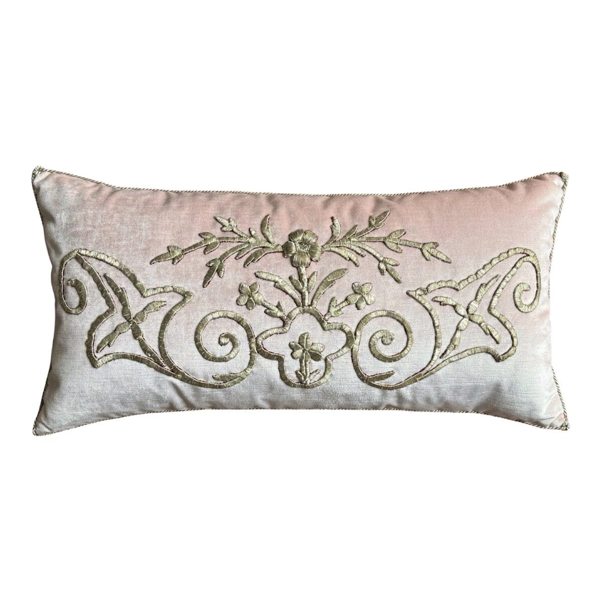 Antique Ottoman Empire Raised Silver Metallic Embroidery (#E121623 | 13 x 25") New Pillows B. Viz Design 