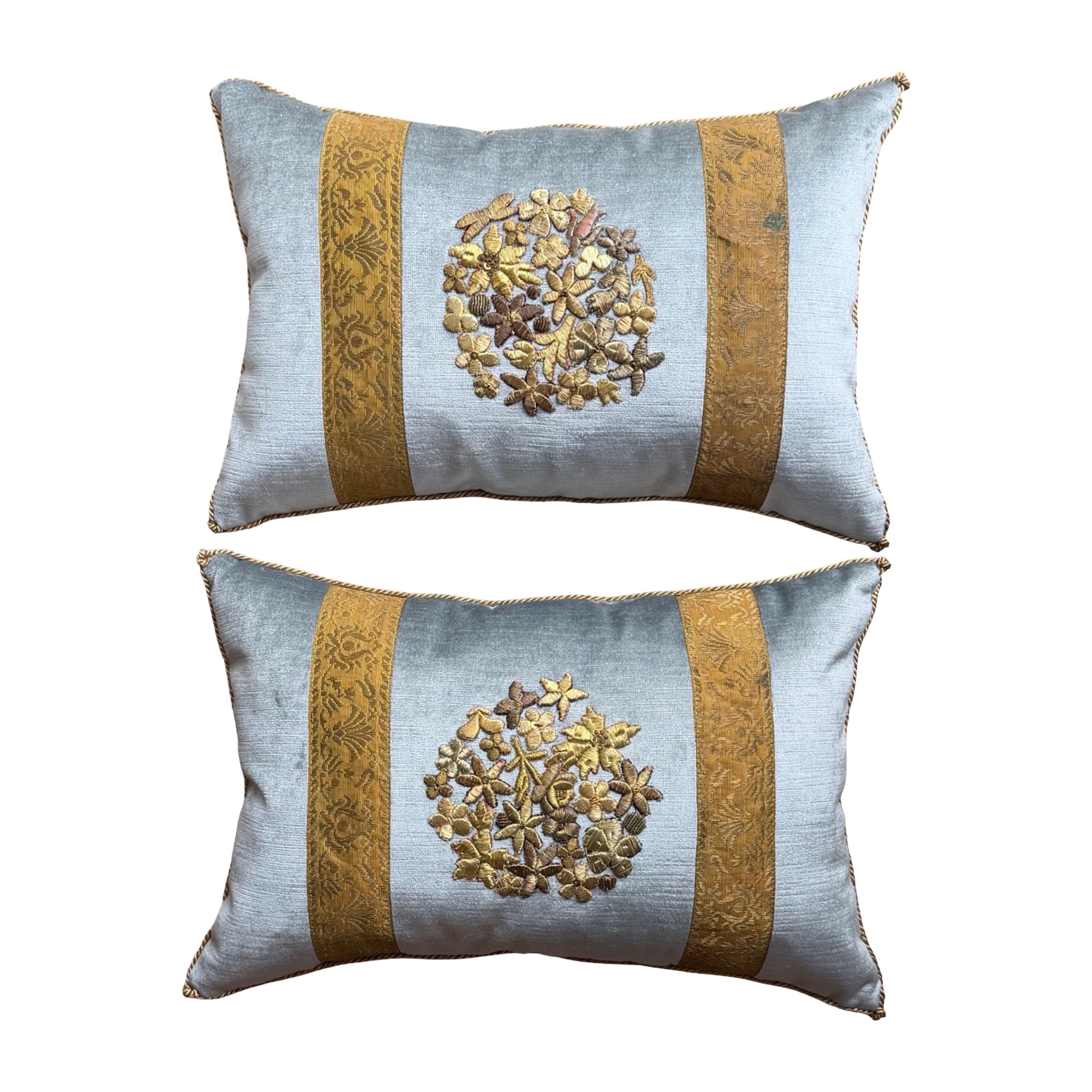 Antique Raised Gold Metallic Embroidery (#E010726A&B | 12 x 18") New Pillows B. Viz Design 