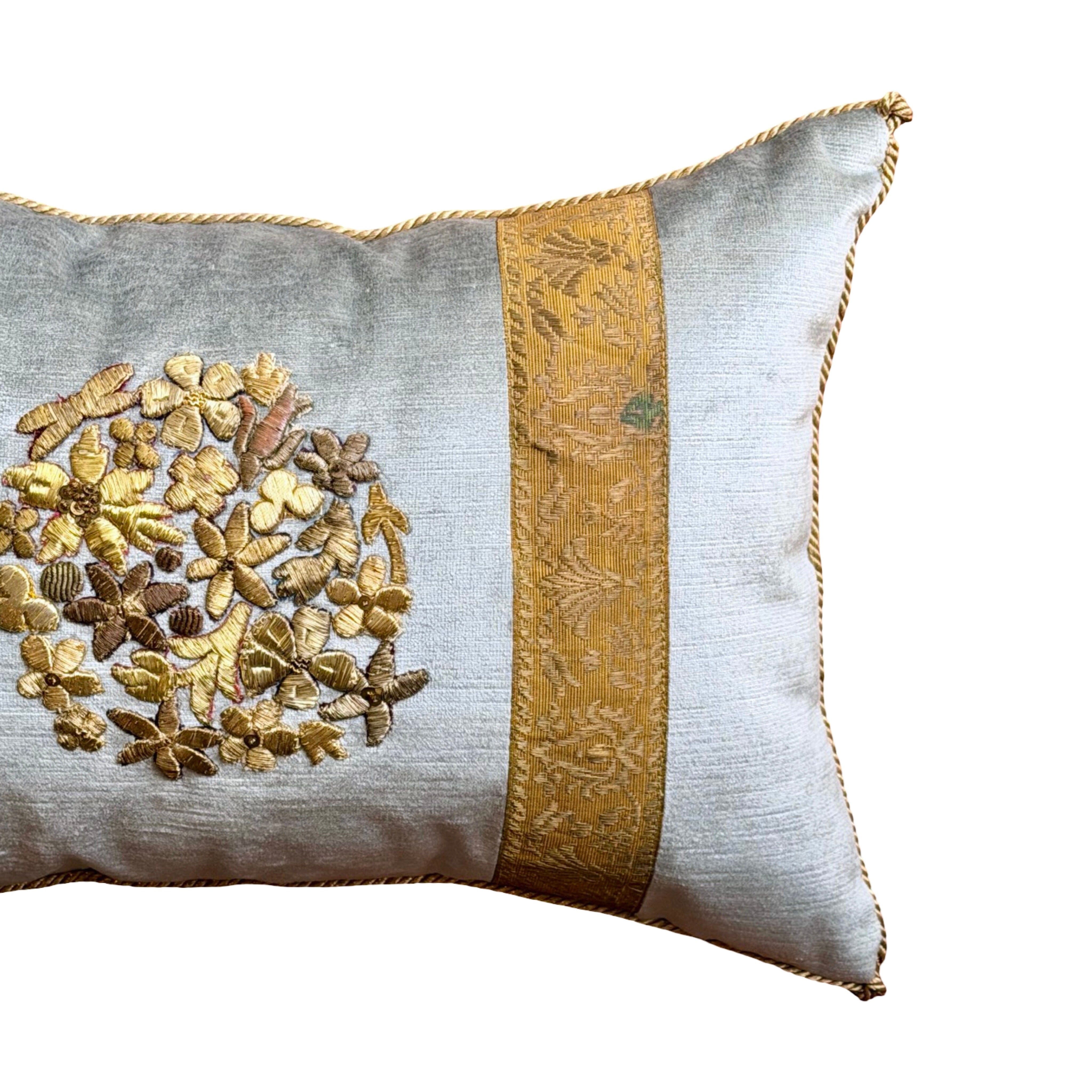 Antique Raised Gold Metallic Embroidery (#E010726A&B | 12 x 18") New Pillows B. Viz Design 