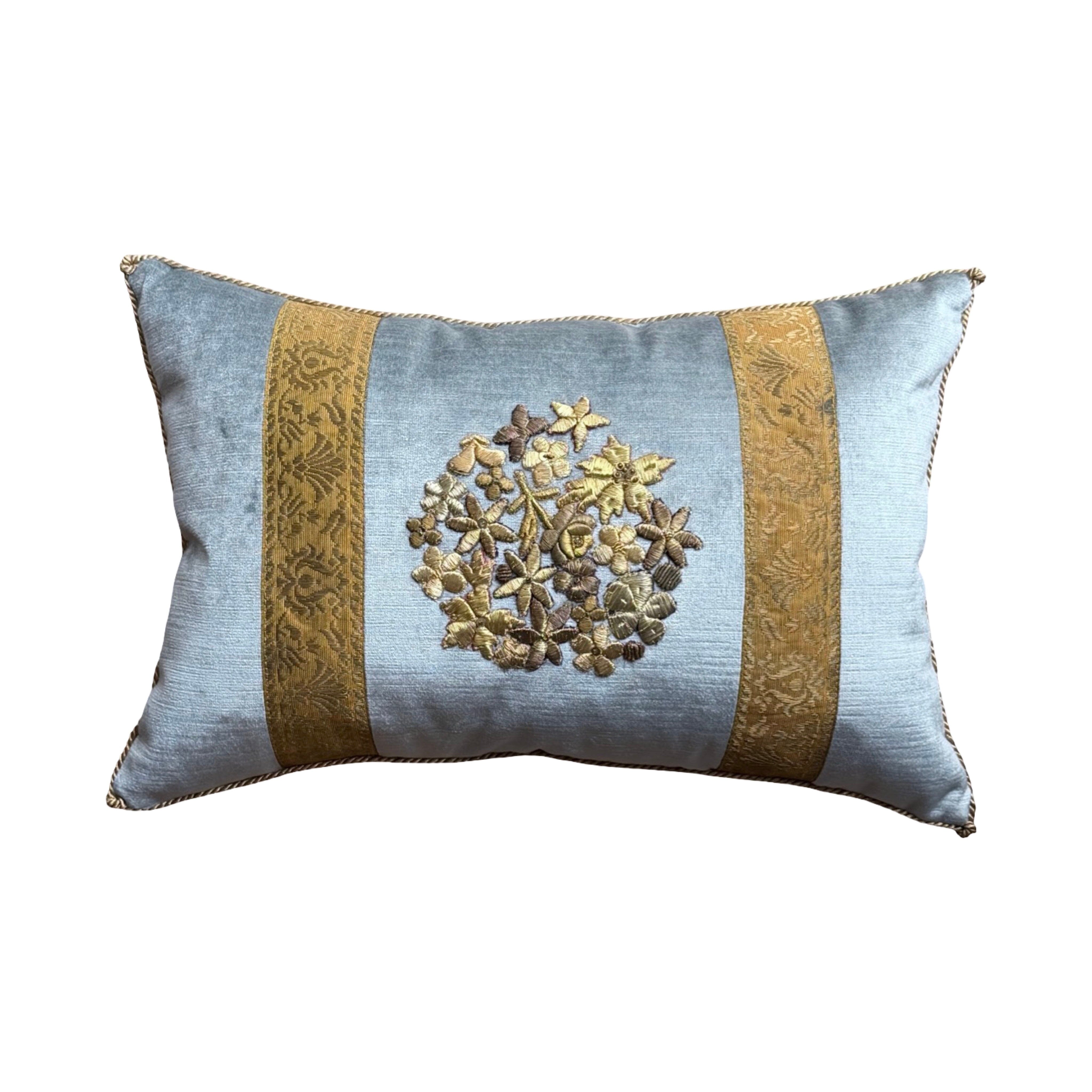 Antique Raised Gold Metallic Embroidery (#E010726A&B | 12 x 18") New Pillows B. Viz Design 