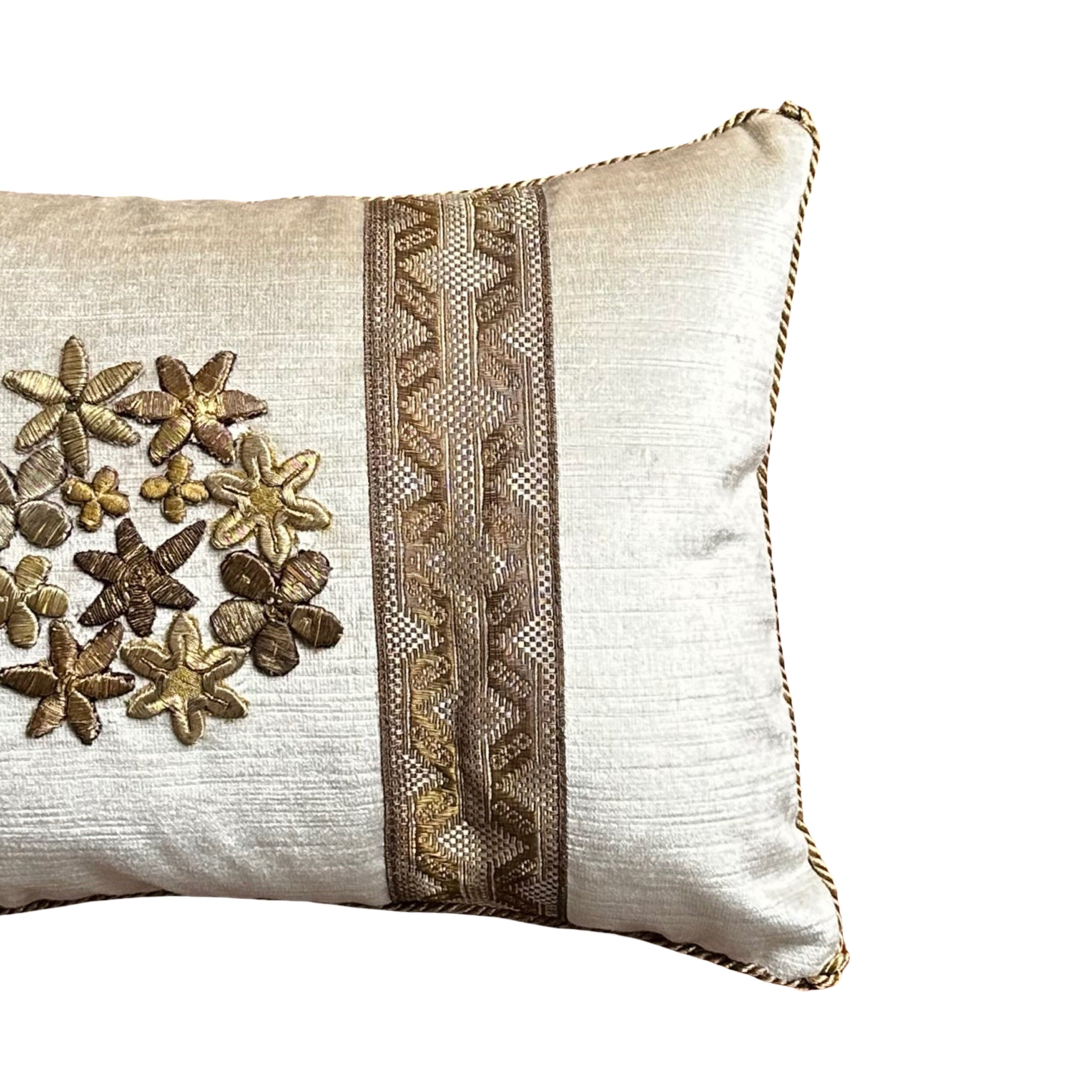 Antique Raised Gold Metallic Embroidery (#E070125 | 11 x 15.5") New Pillows B. Viz Design 