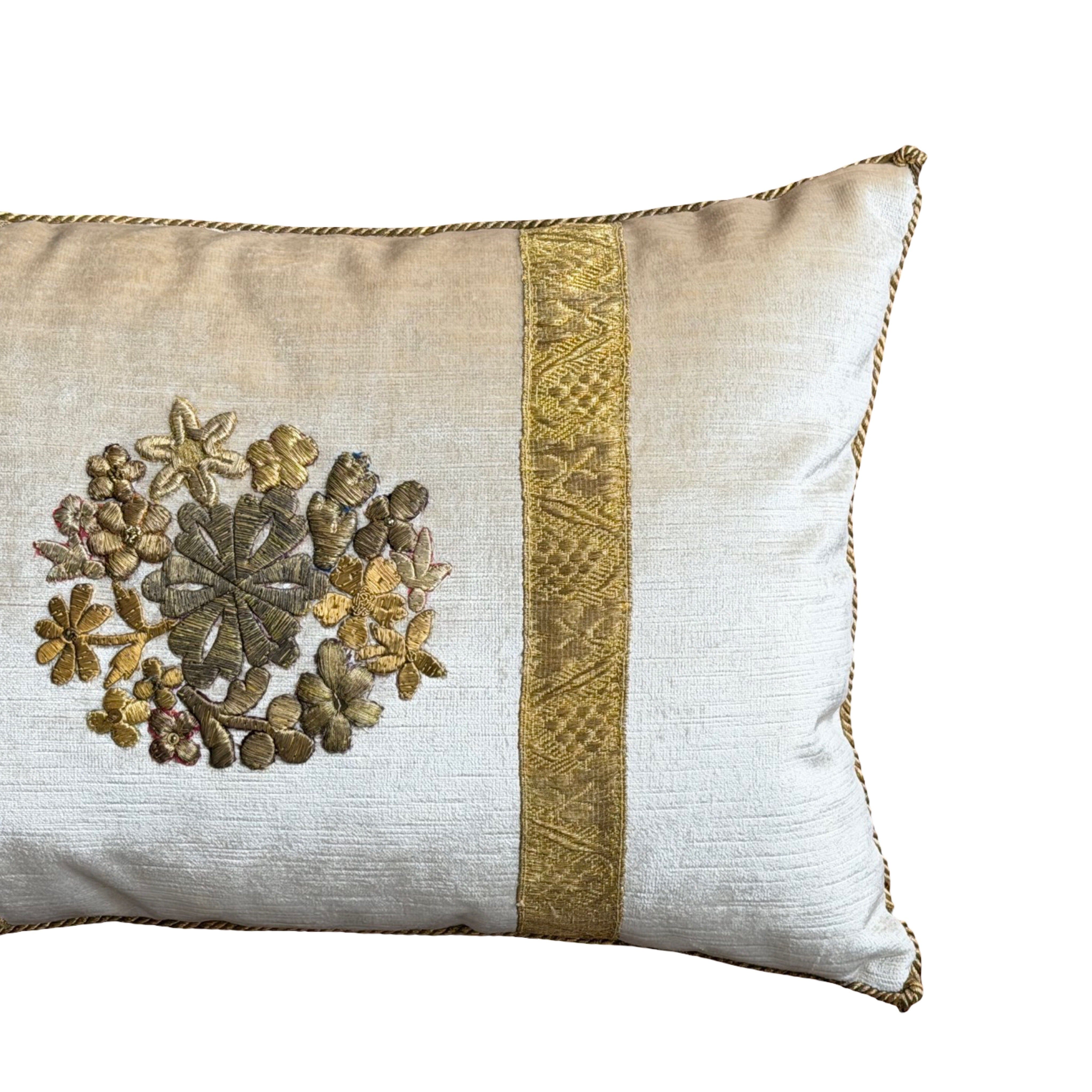 Antique Raised Gold Metallic Embroidery (#E073025A&B | 12 x 18") New Pillows B. Viz Design 