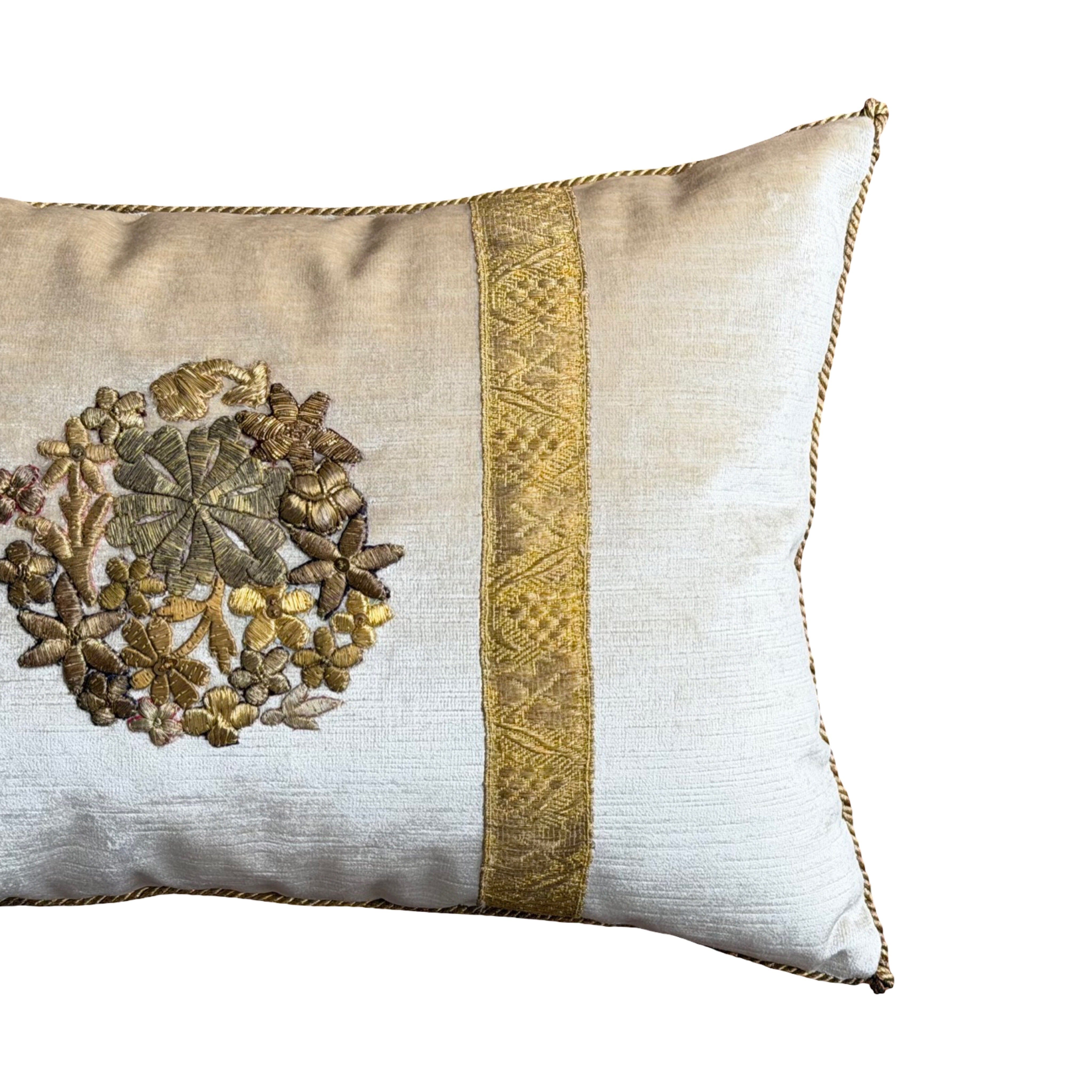 Antique Raised Gold Metallic Embroidery (#E073025A&B | 12 x 18") New Pillows B. Viz Design 