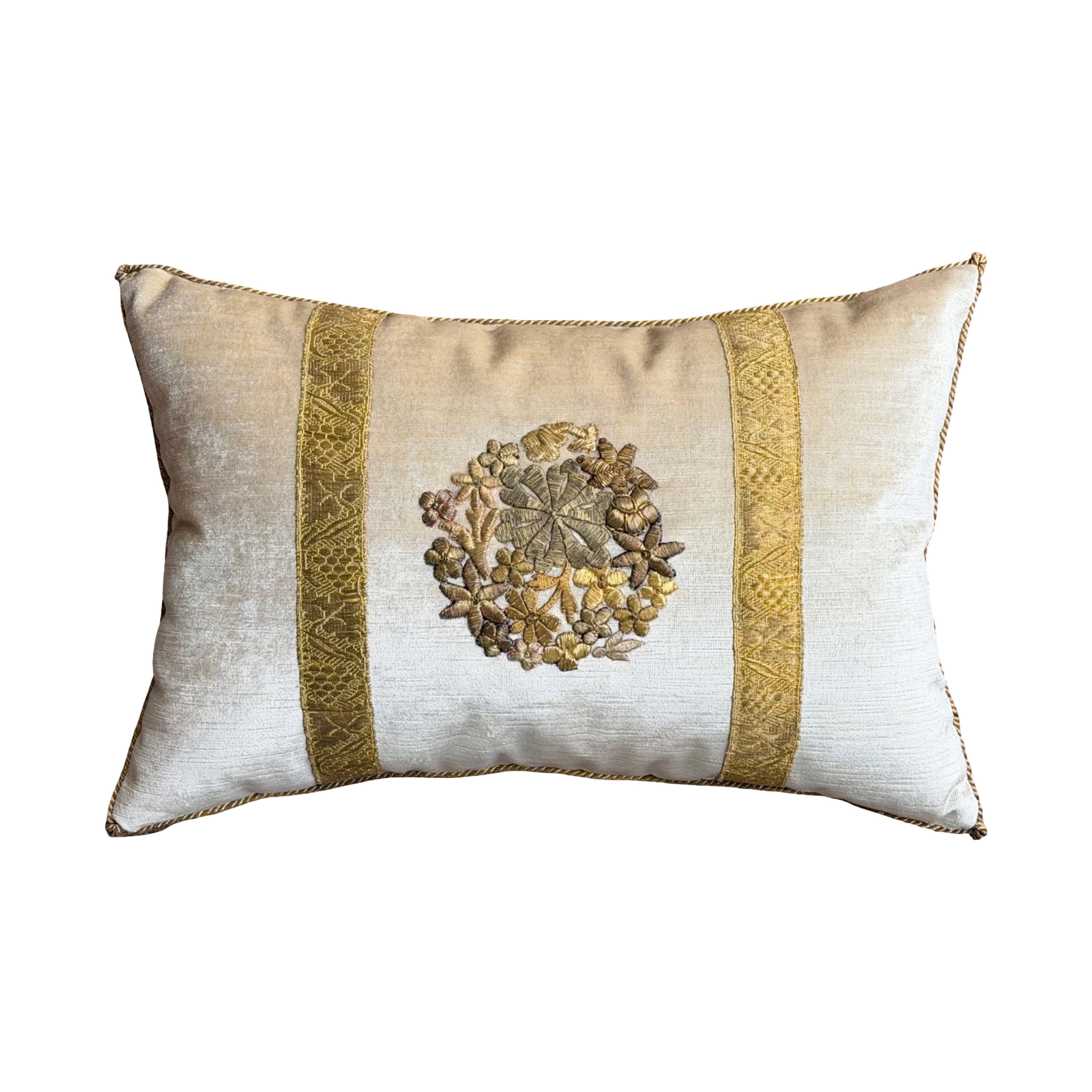 Antique Raised Gold Metallic Embroidery (#E073025A&B | 12 x 18") New Pillows B. Viz Design 