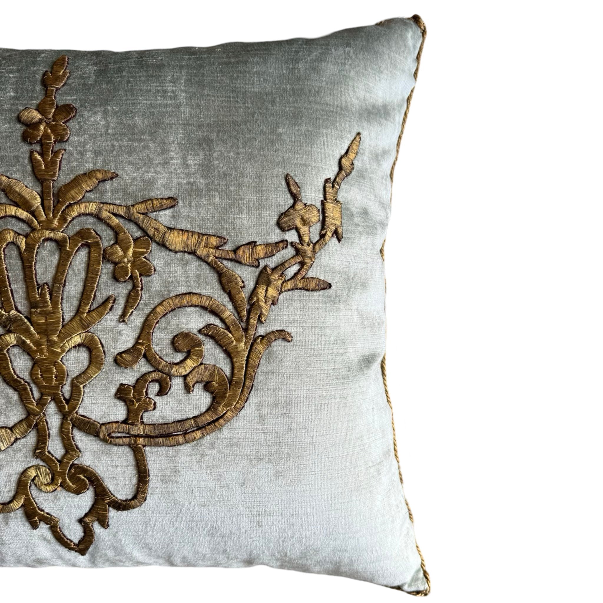 Antique Raised Gold Ottoman Empire Embroidery on Cape Velvet (#E082824A&B | 21 x 20") Pillow Pair B. Viz Design 