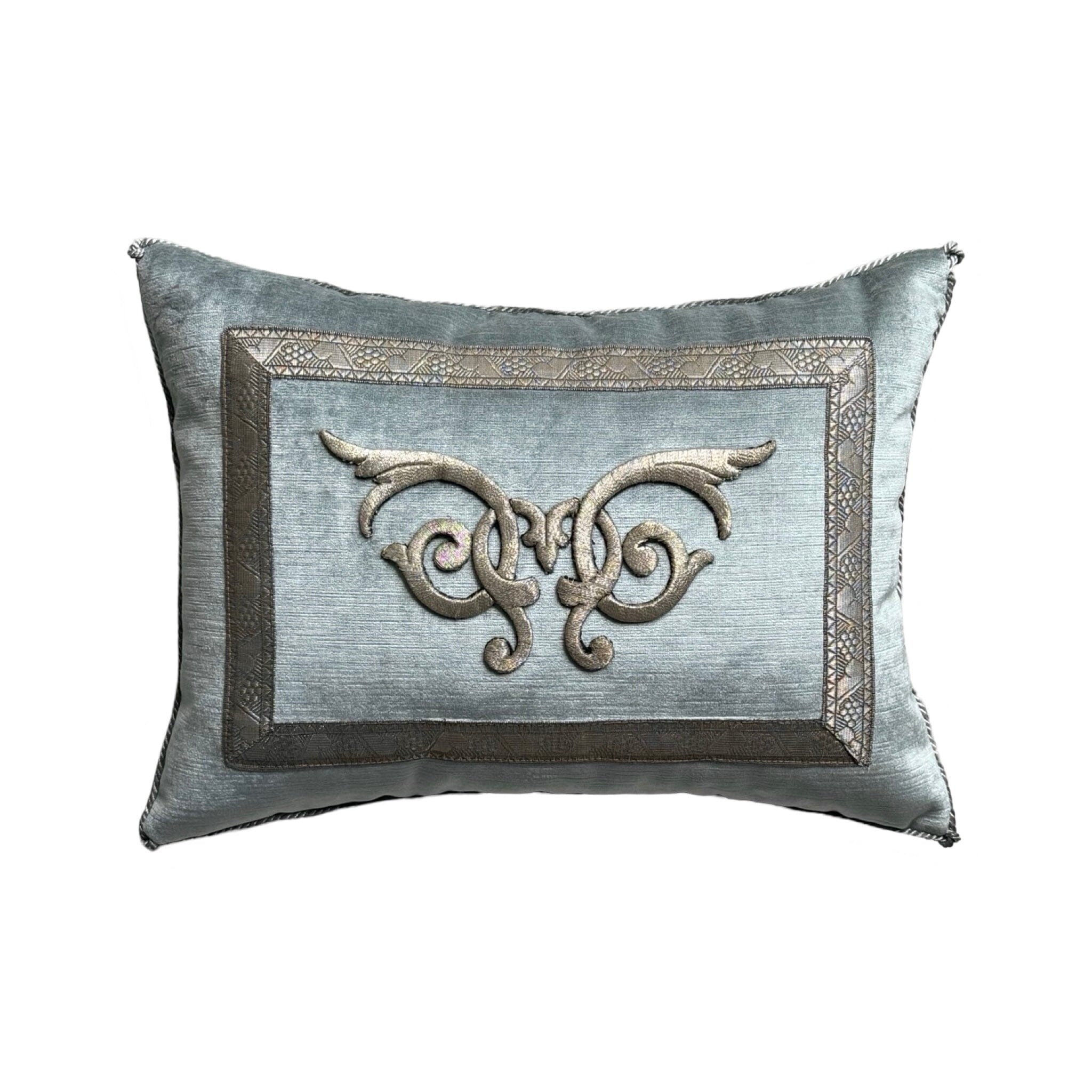 Antique Raised Silver Metallic Embroidery(#E072624 | 12.5 x 17") Pillow B. Viz Design 