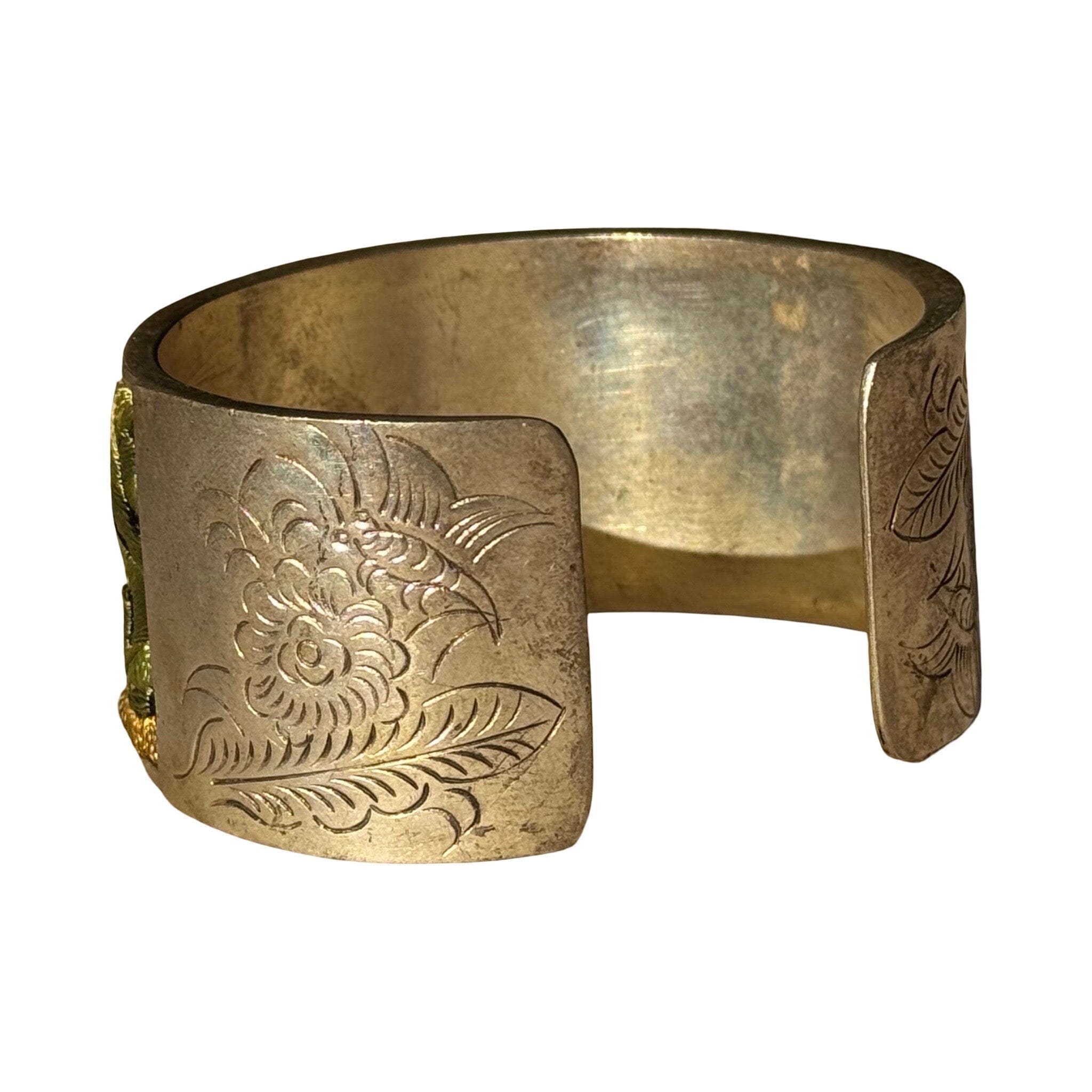 Antique South East Asian Textile Cuff on Silver Cuff ClayCut Laos 