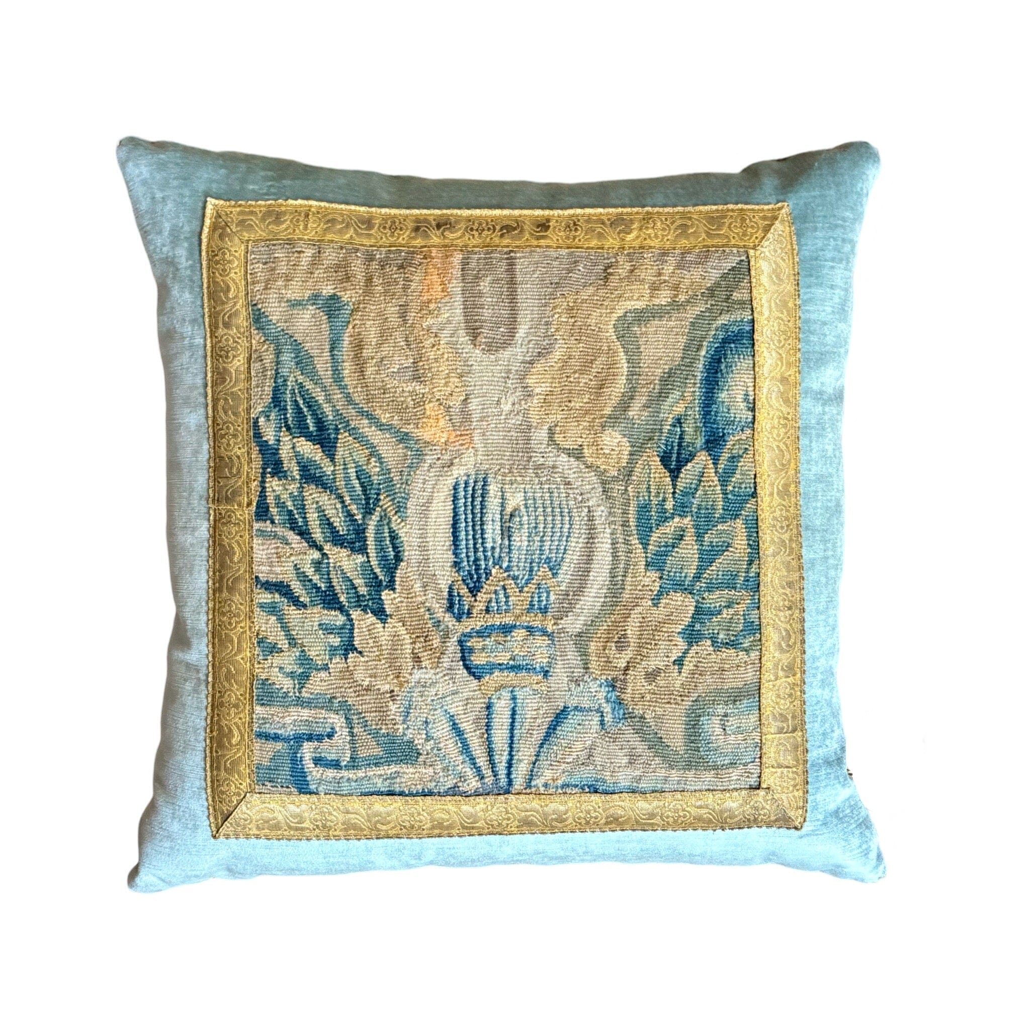 Antique Tapestry Fragment (#T092924A | 20 1/2 x 20 1/2") New Pillows B. Viz Design 