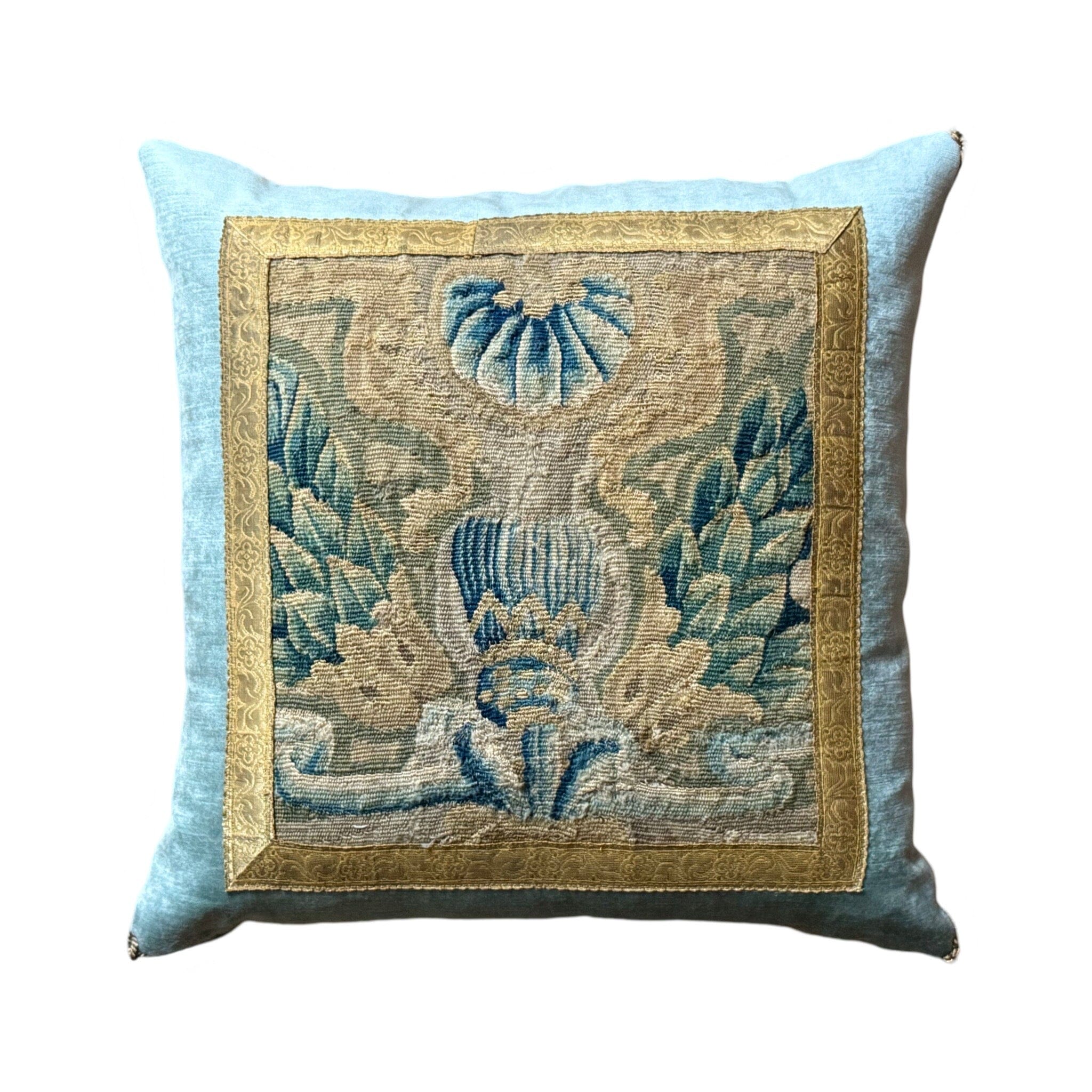 Antique Tapestry Fragment (#T092924B | 20 1/2 x 20 1/2") New Pillows B. Viz Design 