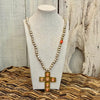 Antiqued Pearl Necklace with Cross Pendant Necklace Tribal Tent Cross with Hexagon Stones 