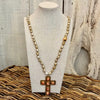 Antiqued Pearl Necklace with Cross Pendant Necklace Tribal Tent Cross with Oval Stones 
