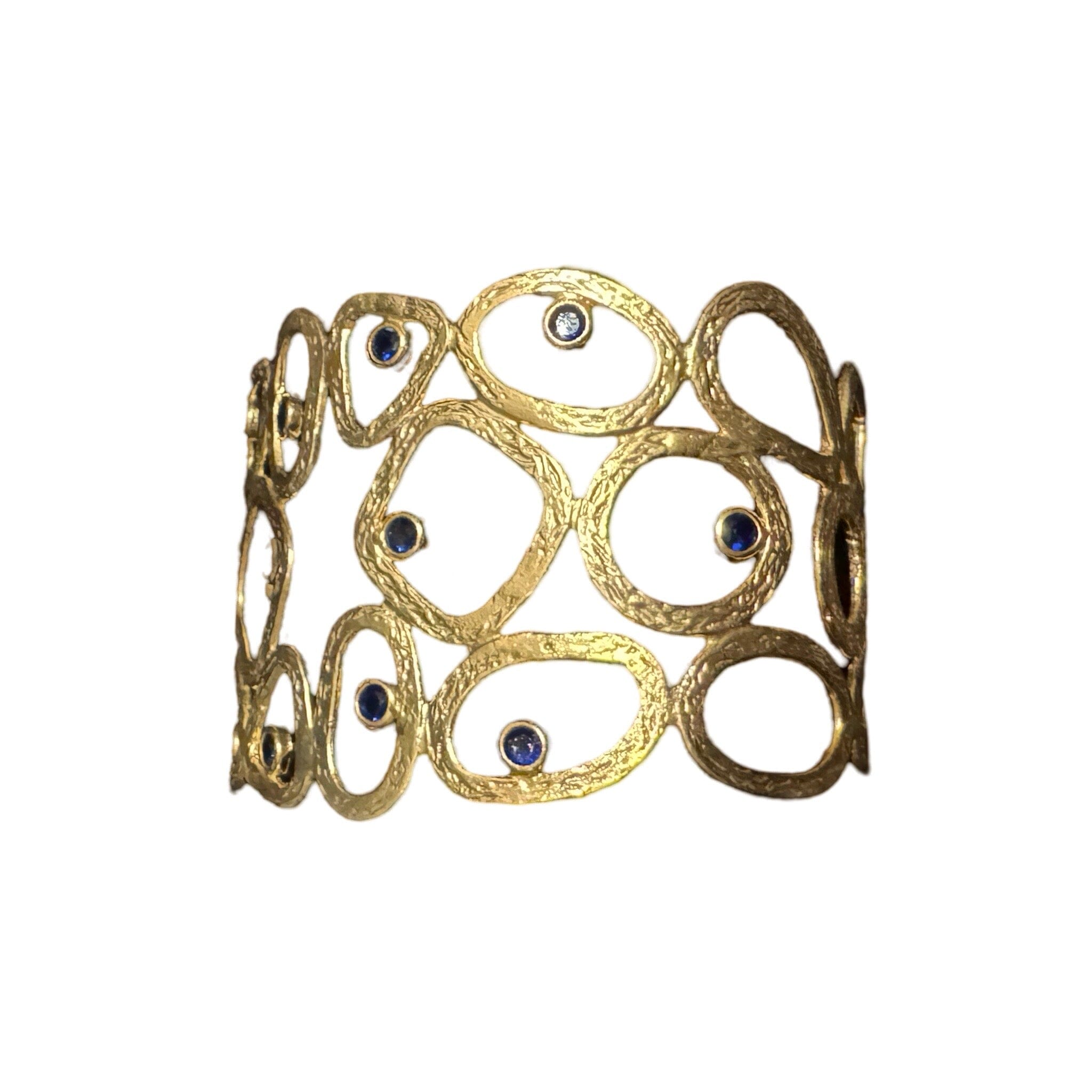 Artful Beaten Brass Cuff with Stones Bracelet Eyup Gunduz 