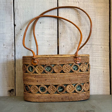 Bali Vine Sewing Basket with Round Weaved Patterns on Side