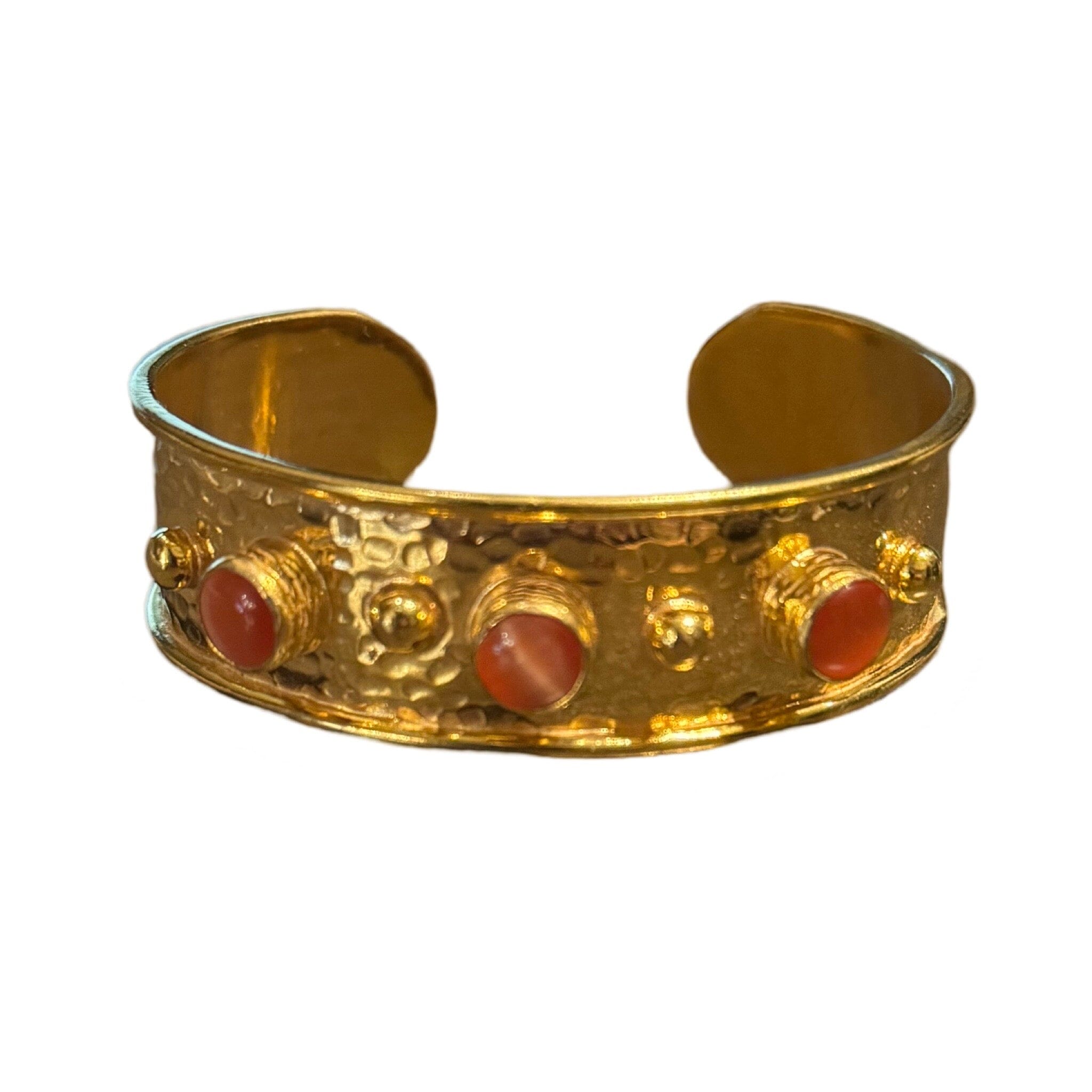 Beaten Brass Cuff with 3 Orange Stones Bracelet Eyup Gunduz 