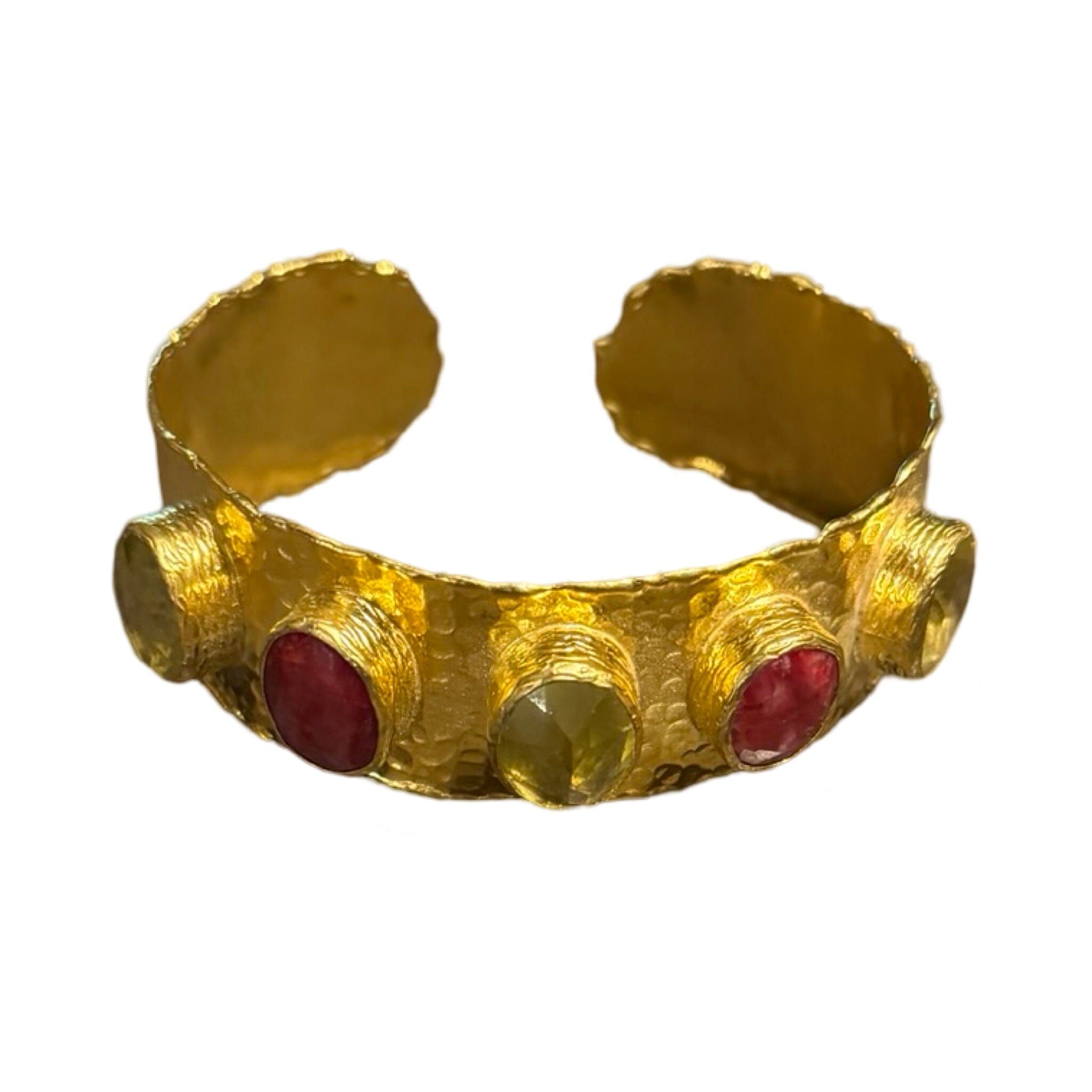 Beaten Brass Cuff with Stones Bracelet Eyup Gunduz Cuff A | #8213 