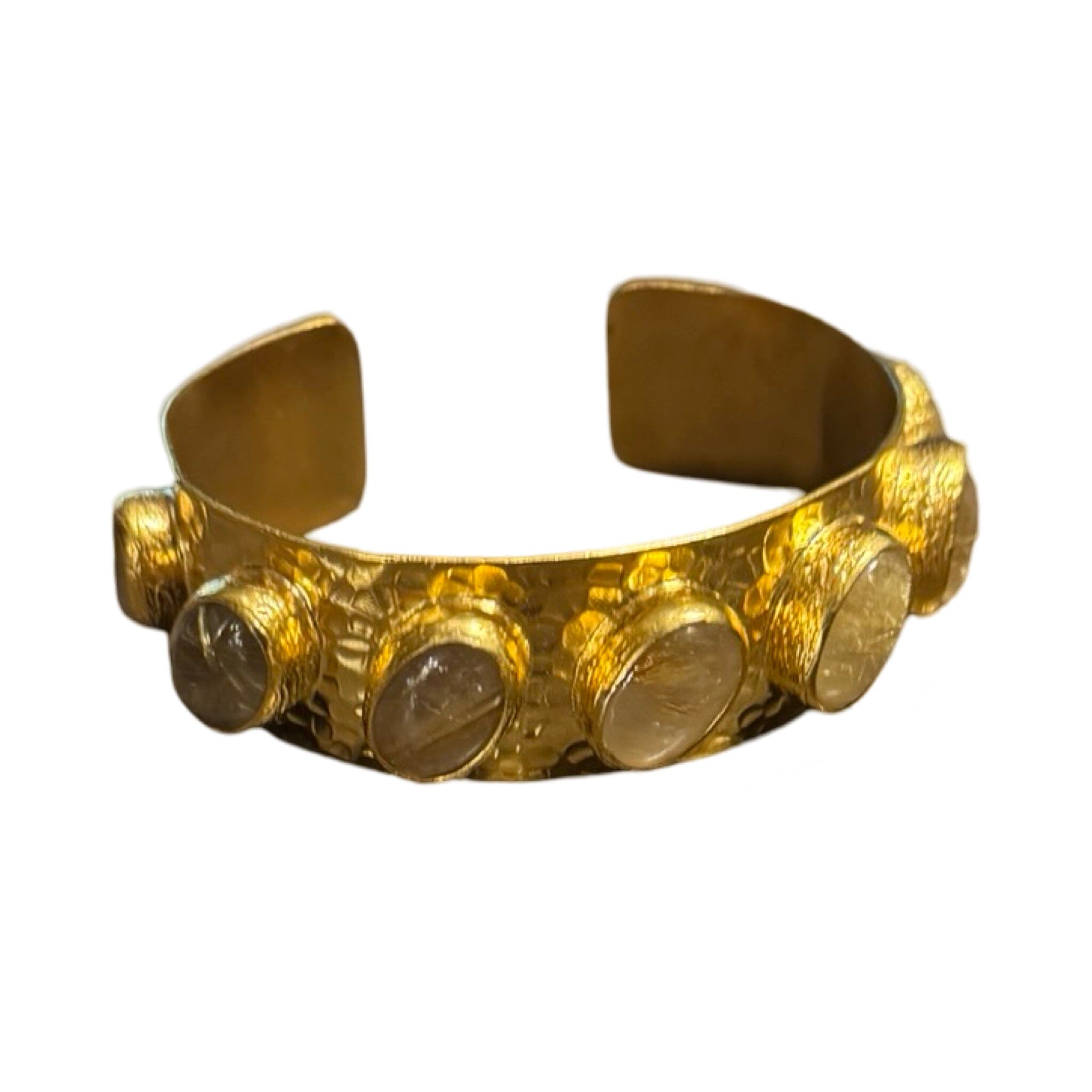 Beaten Brass Cuff with Stones Bracelet Eyup Gunduz Cuff B | #8214 