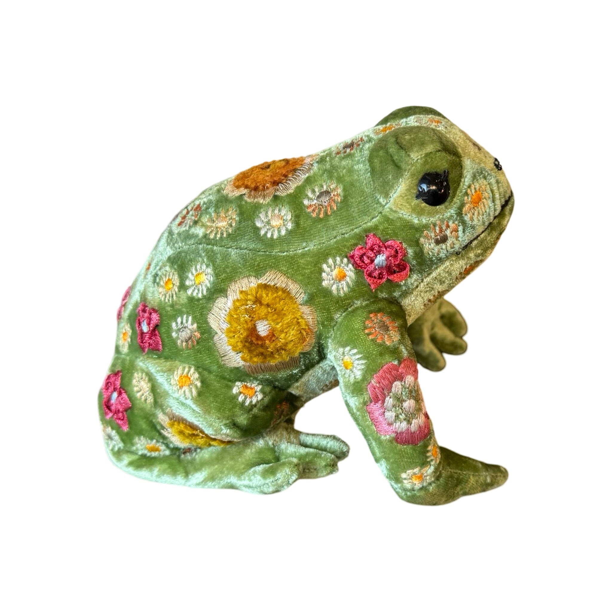 BEAUTY Hand Embroidered Silk Velvet Emerald Frog Objet d'Art Anke Drechsel 