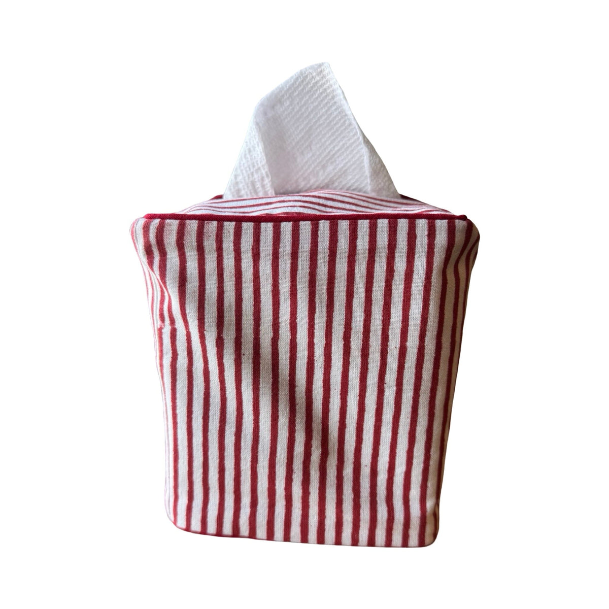 Block Printed Square Tissue Box Cover Tissue Box Cover Fabricraftindia B | Red Stripe 