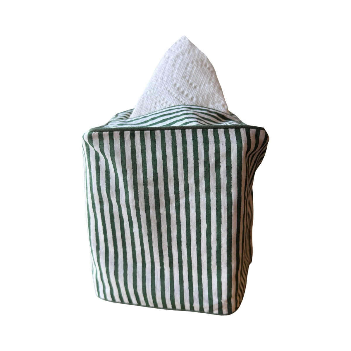 Block Printed Square Tissue Box Cover Tissue Box Cover Fabricraftindia C | Green Stripe 