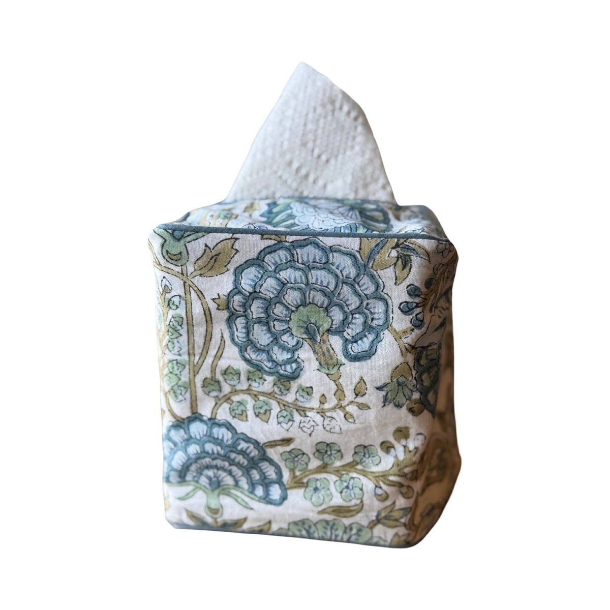 Block Printed Square Tissue Box Cover Tissue Box Cover Fabricraftindia E | Fern Blue 