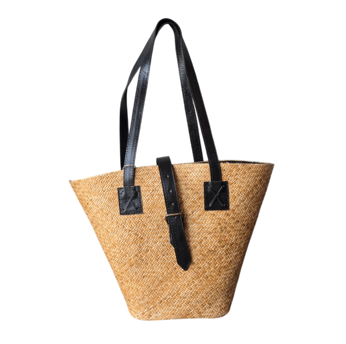 Borneo Rattan Basket Tote with Dark Leather Straps Tote The Winding Road 