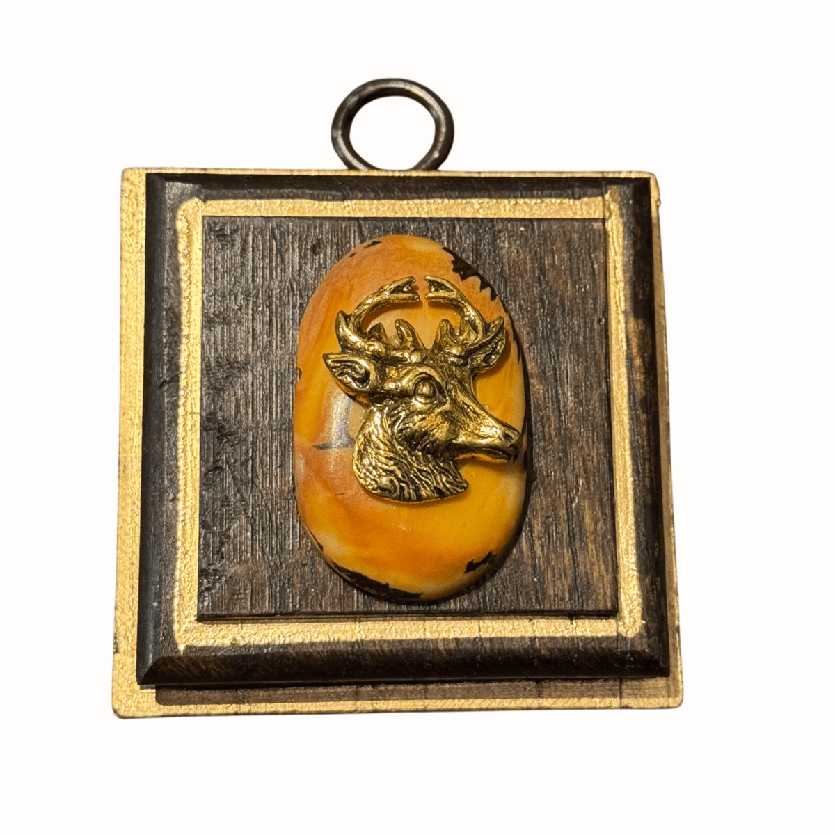 Bourbon Barrel Frame with Stag on Shaped Coromandel (#10588 | 2 1/2" x 1") Objet d'Art Museum Bees 