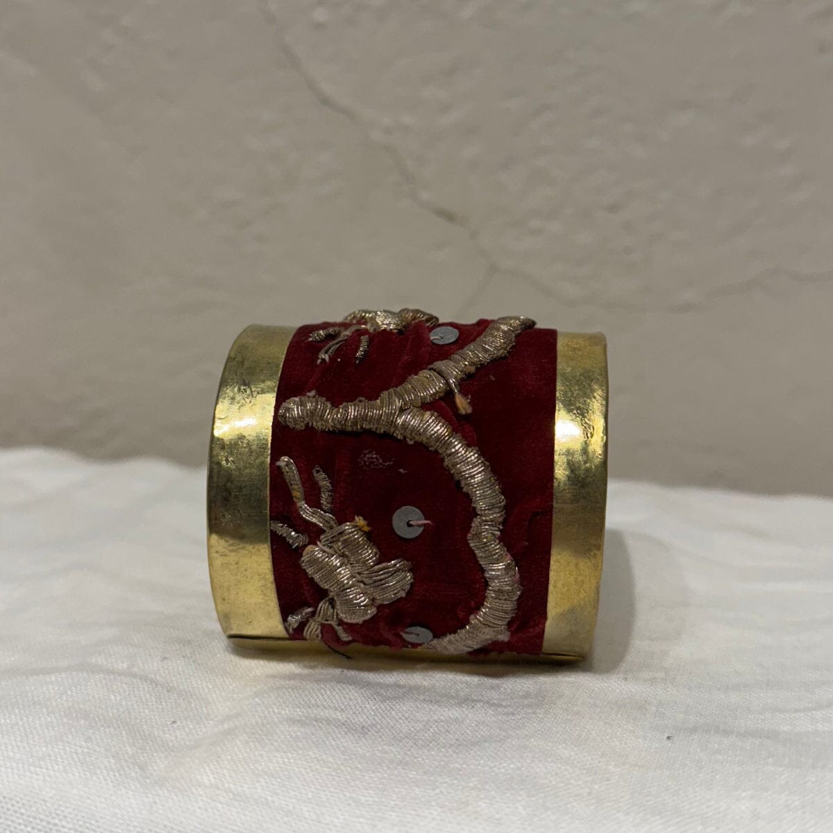 Brass Cuff Made with Antique Ottoman Empire Embroidery | Assorted Bracelet Eyup Gunduz Cuff A | Red and Gold 