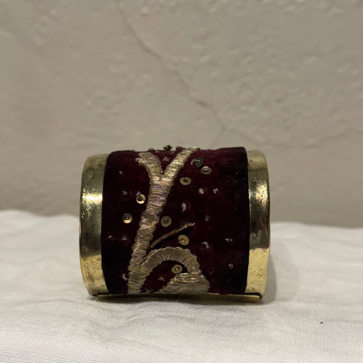Brass Cuff Made with Antique Ottoman Empire Embroidery | Assorted Bracelet Eyup Gunduz Cuff C | Maroon and Gold 