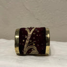 Brass Cuff Made with Antique Ottoman Empire Embroidery | Assorted Bracelet Eyup Gunduz Cuff C | Maroon and Gold 