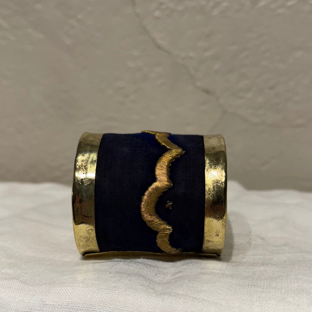 Brass Cuff Made with Antique Ottoman Empire Embroidery | Assorted Bracelet Eyup Gunduz Cuff D | Navy and Gold 