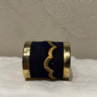 Brass Cuff Made with Antique Ottoman Empire Embroidery | Assorted Bracelet Eyup Gunduz Cuff D | Navy and Gold 