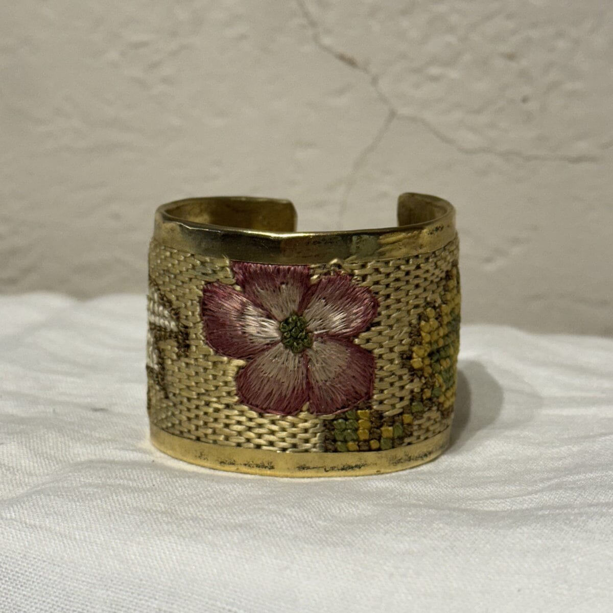 Brass Cuffs Made with Vintage European Needlepoint Bracelet Eyup Gunduz Cuff B 