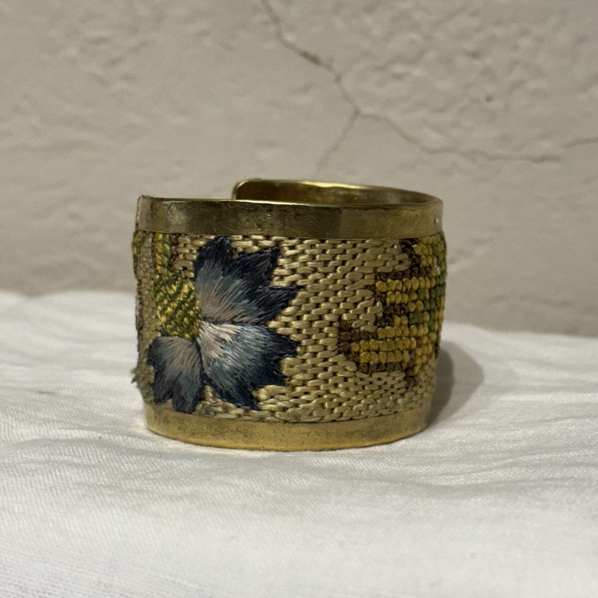 Brass Cuffs Made with Vintage European Needlepoint Bracelet Eyup Gunduz Cuff C 