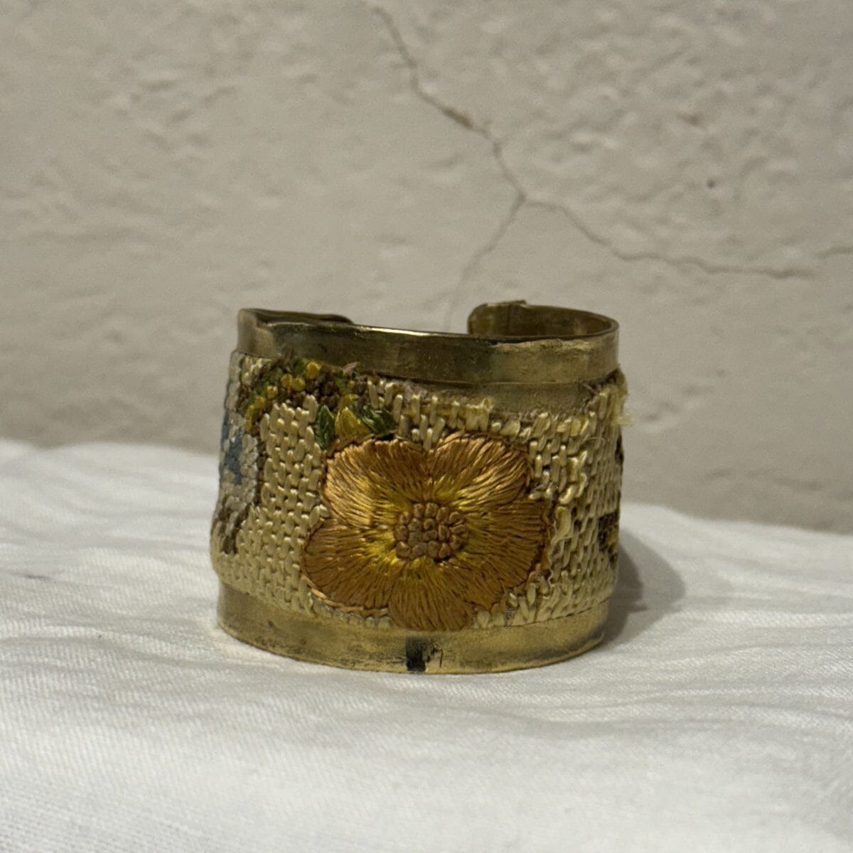 Brass Cuffs Made with Vintage European Needlepoint Bracelet Eyup Gunduz Cuff D 